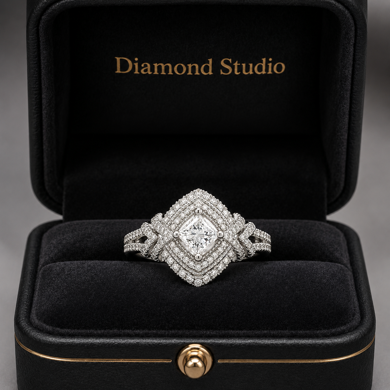 1.50 CT Princess Cut Lab-Grown Diamond Double Halo Engagement Ring in 14K White Gold – Round Diamond Bridal Design
