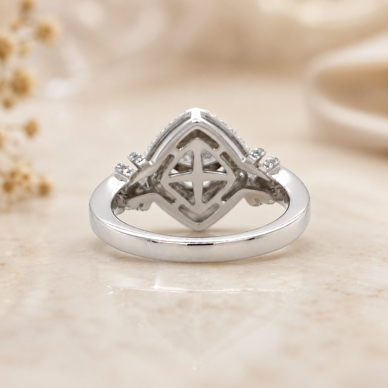 1.50 CT Princess Cut Lab-Grown Diamond Double Halo Engagement Ring in 14K White Gold – Round Diamond Bridal Design