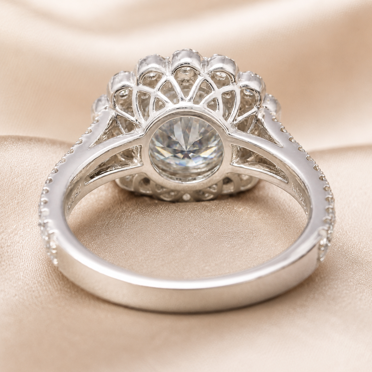 2.00 CT Round Lab-Grown Diamond Double Halo Engagement Ring in 14K White Gold – Split Shank Vintage Art Deco Design