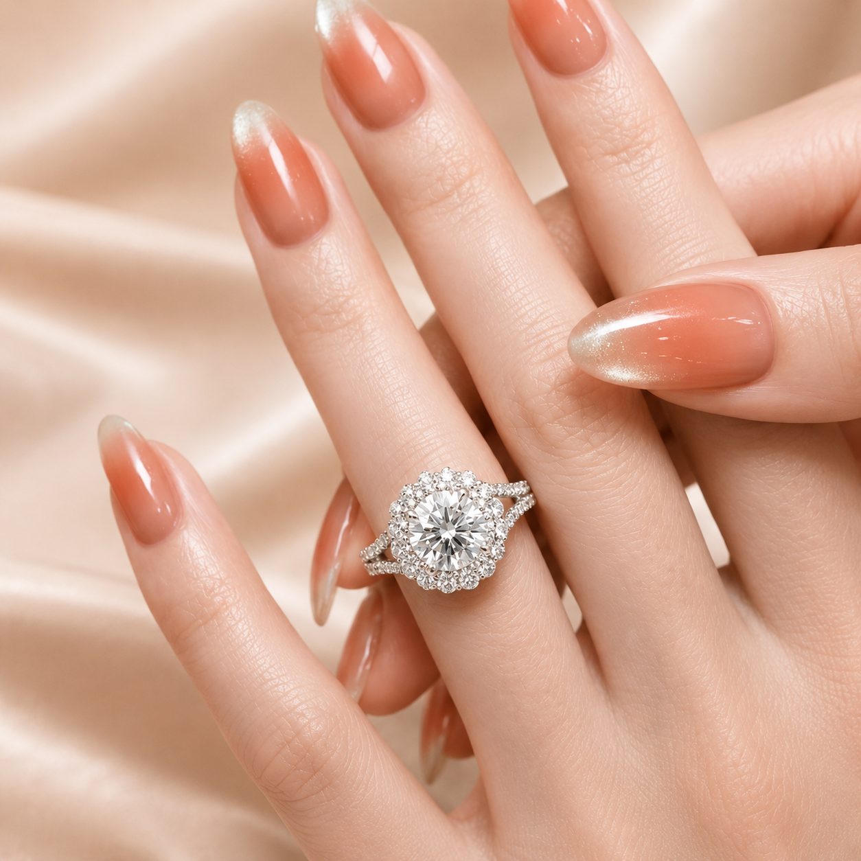 2.00 CT Round Lab-Grown Diamond Double Halo Engagement Ring in 14K White Gold – Split Shank Vintage Art Deco Design
