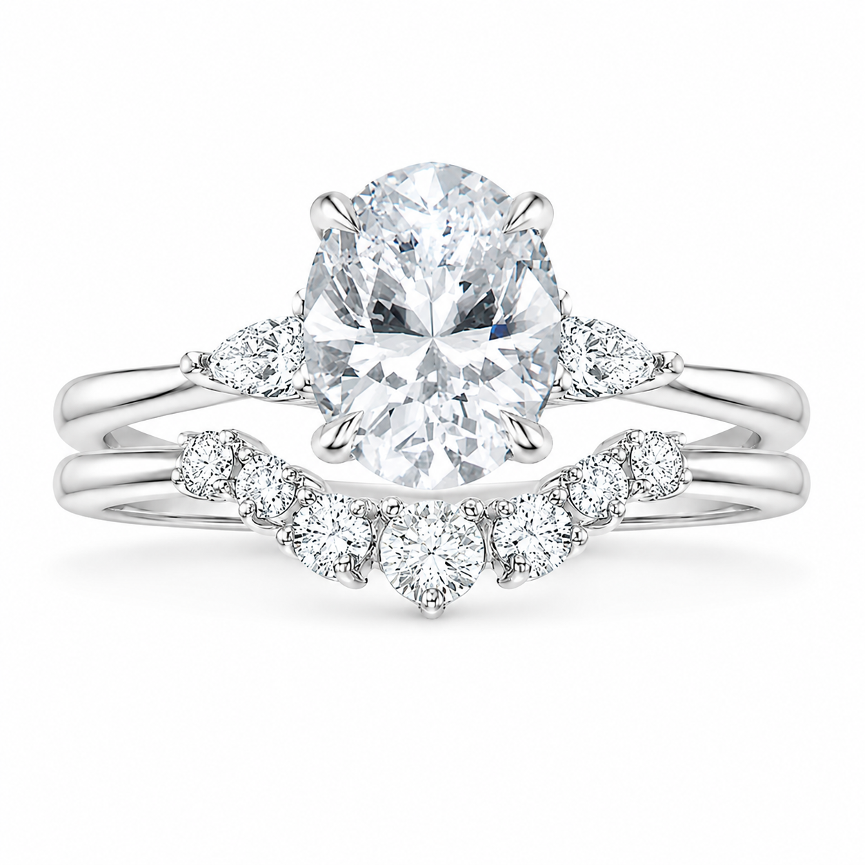 2.00 CT Aria Contoured Lab-Grown Diamond 2PCS Bridal Set in 14K White Gold – Three-Stone Matching Wedding Ring Design