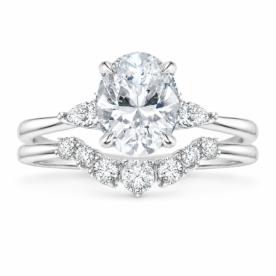2.00 CT Aria Contoured Lab-Grown Diamond 2PCS Bridal Set in 14K White Gold – Three-Stone Matching Wedding Ring Design