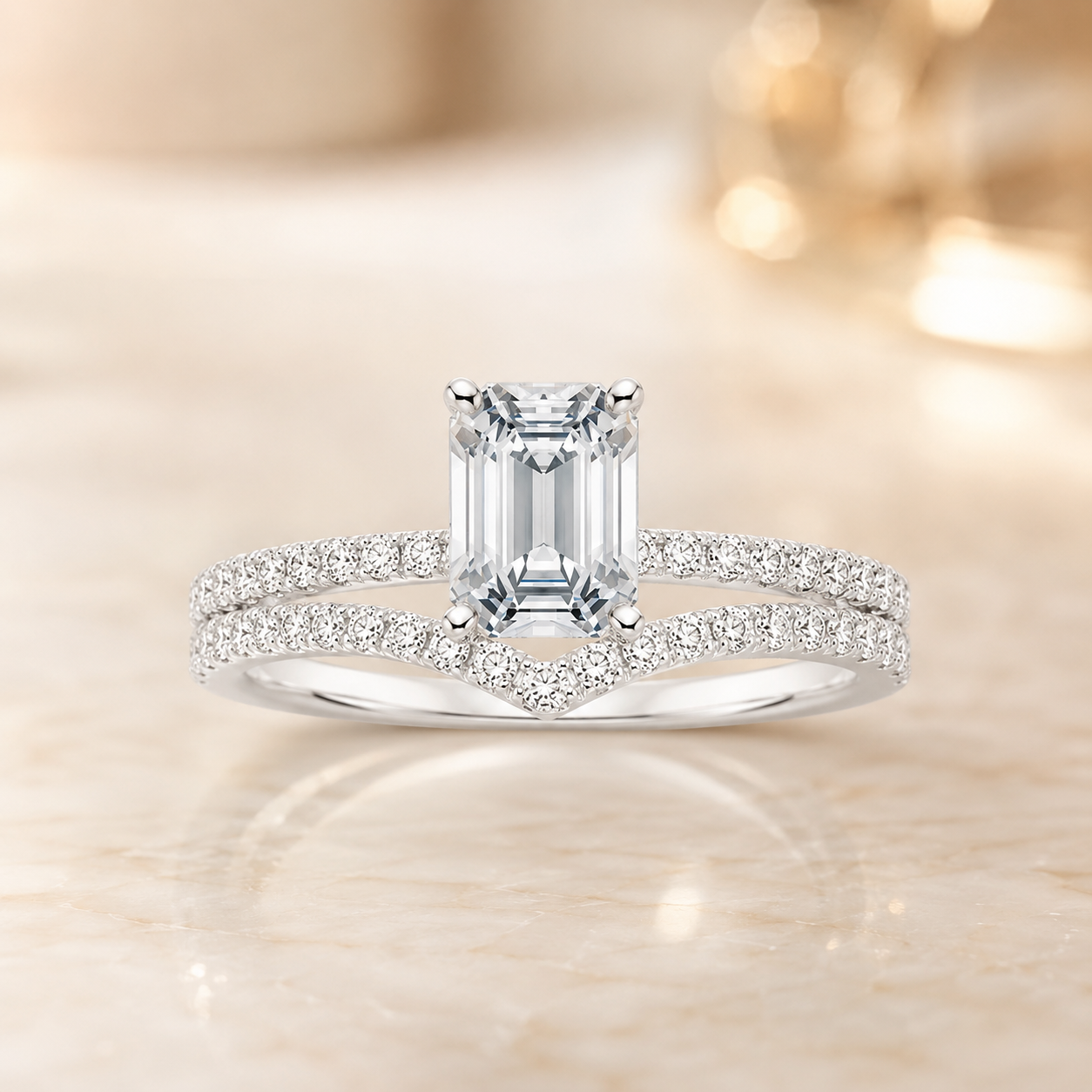 1.90 CT Ballad Lab-Grown Diamond 2PCS Bridal Set in 14K White Gold – Flair Scalloped Pavé Wedding Ring Design