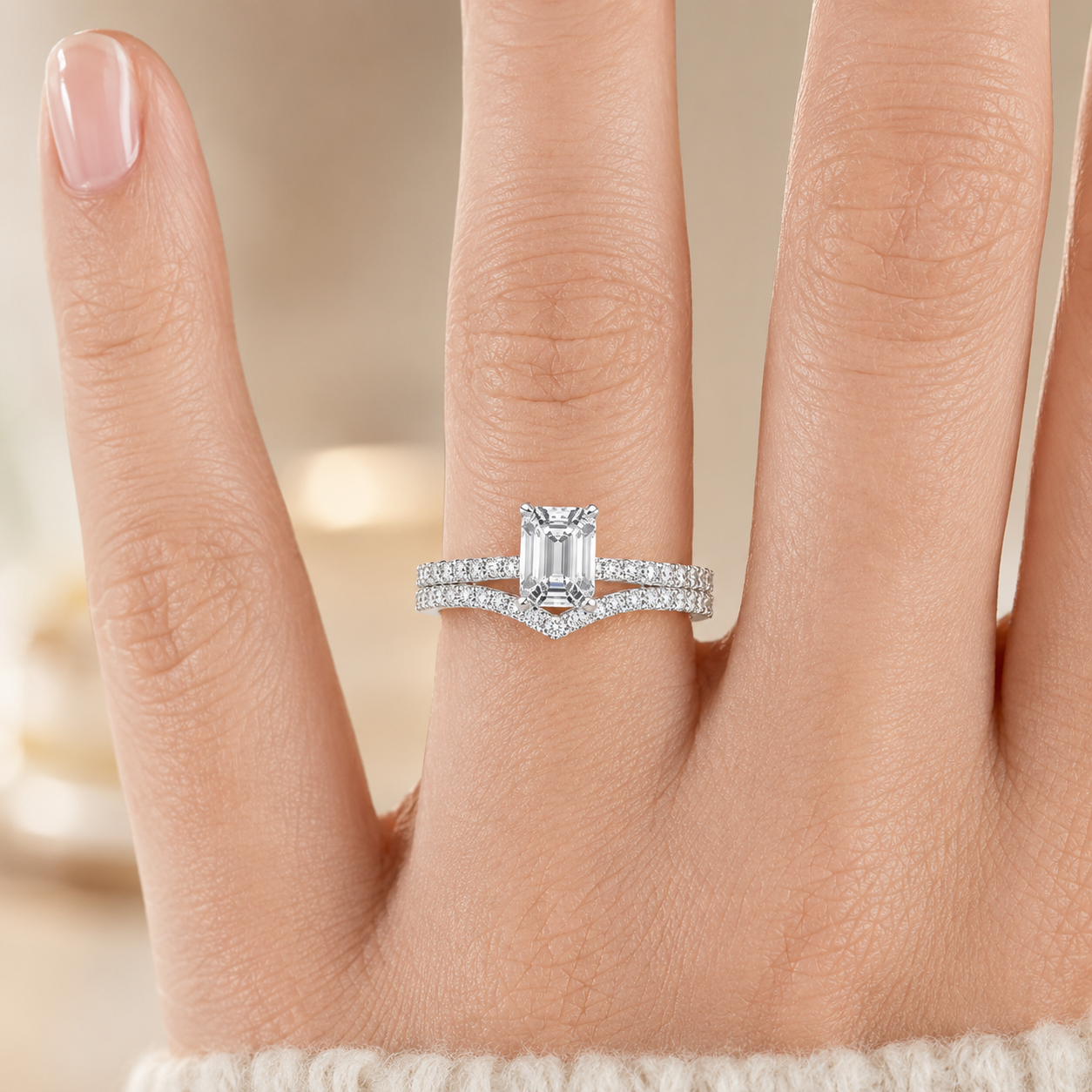 1.90 CT Ballad Lab-Grown Diamond 2PCS Bridal Set in 14K White Gold – Flair Scalloped Pavé Wedding Ring Design