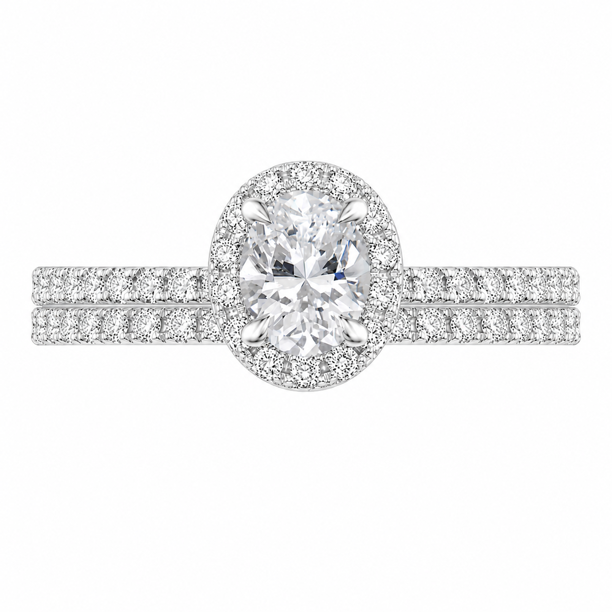 3.00 CT Waverly Lab-Grown Diamond 2PCS Halo Bridal Set in 14K White Gold – Micro Pavé Wedding Ring Design