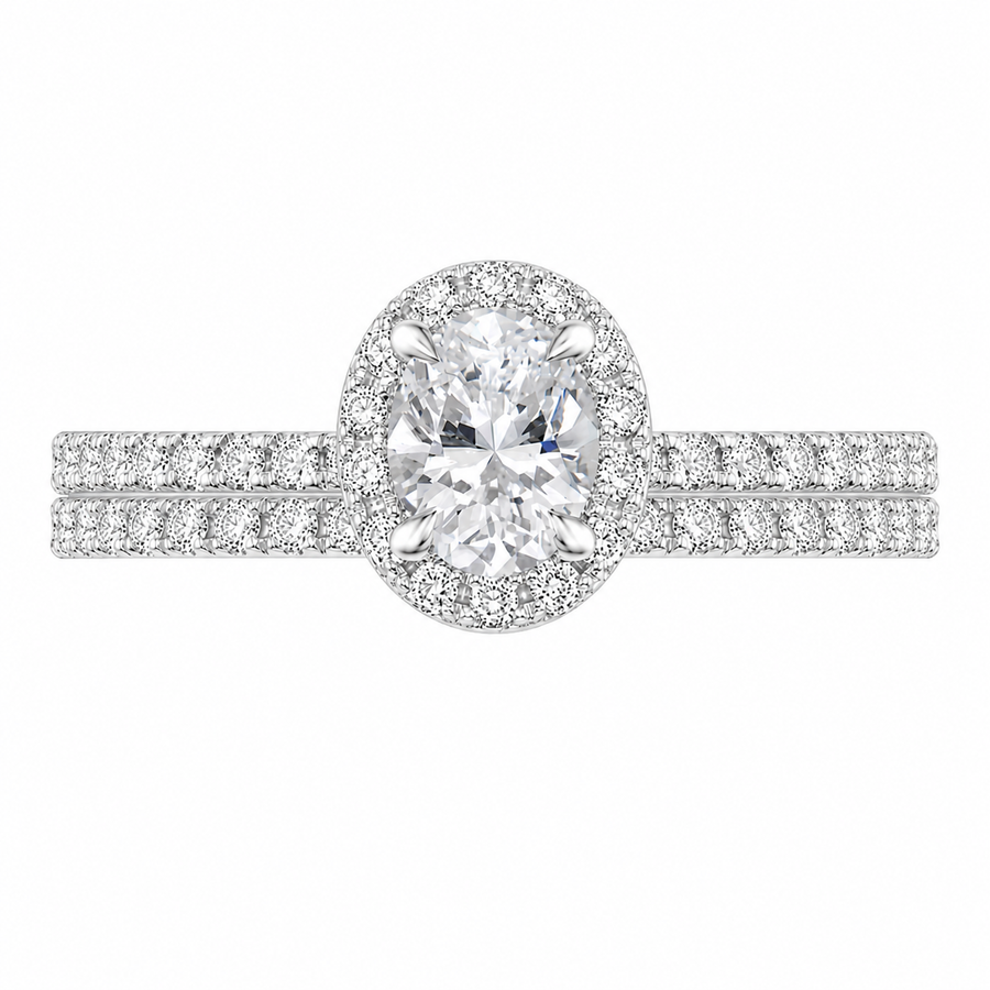 3.00 CT Waverly Lab-Grown Diamond 2PCS Halo Bridal Set in 14K White Gold – Micro Pavé Wedding Ring Design