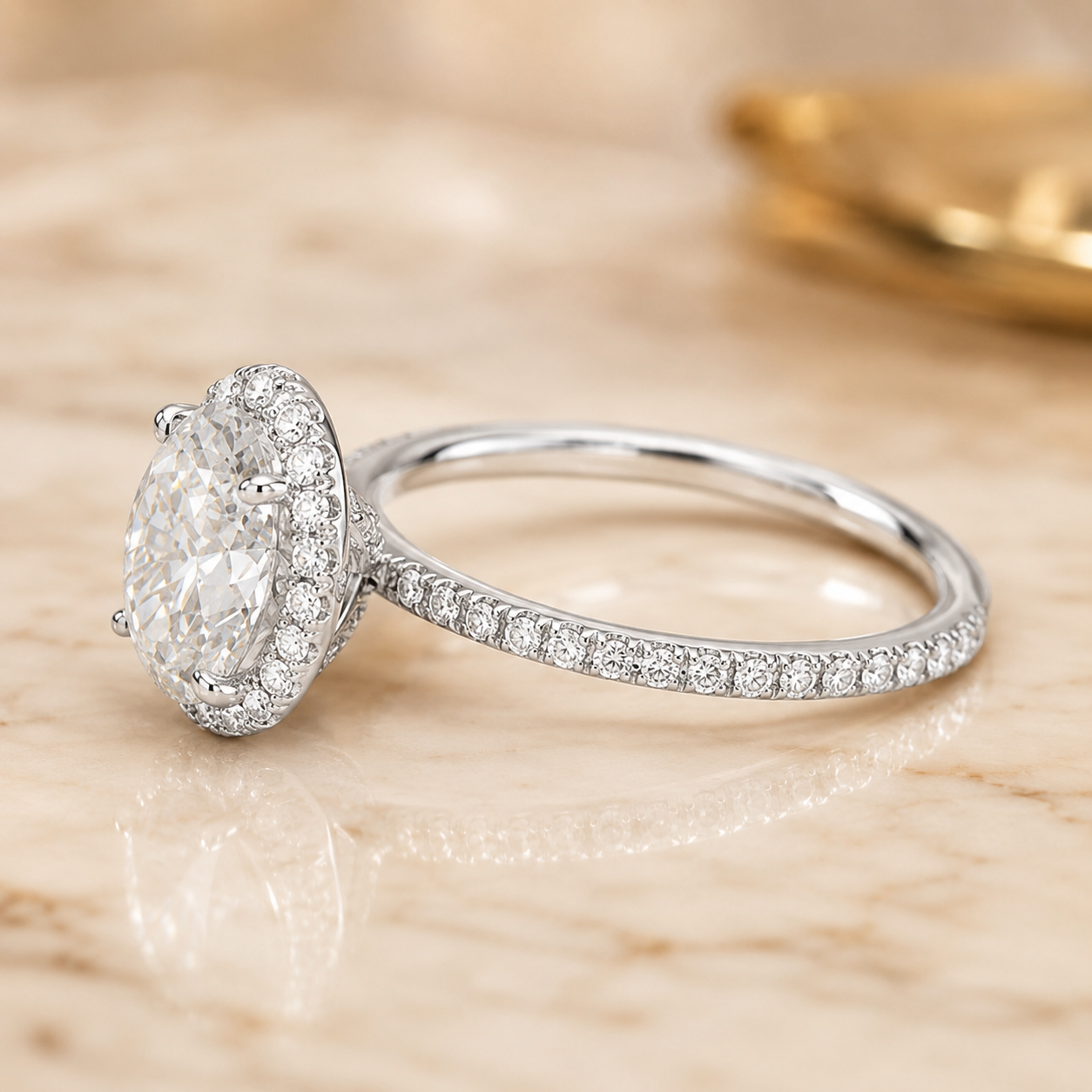 3.00 CT Waverly Lab-Grown Diamond 2PCS Halo Bridal Set in 14K White Gold – Micro Pavé Wedding Ring Design
