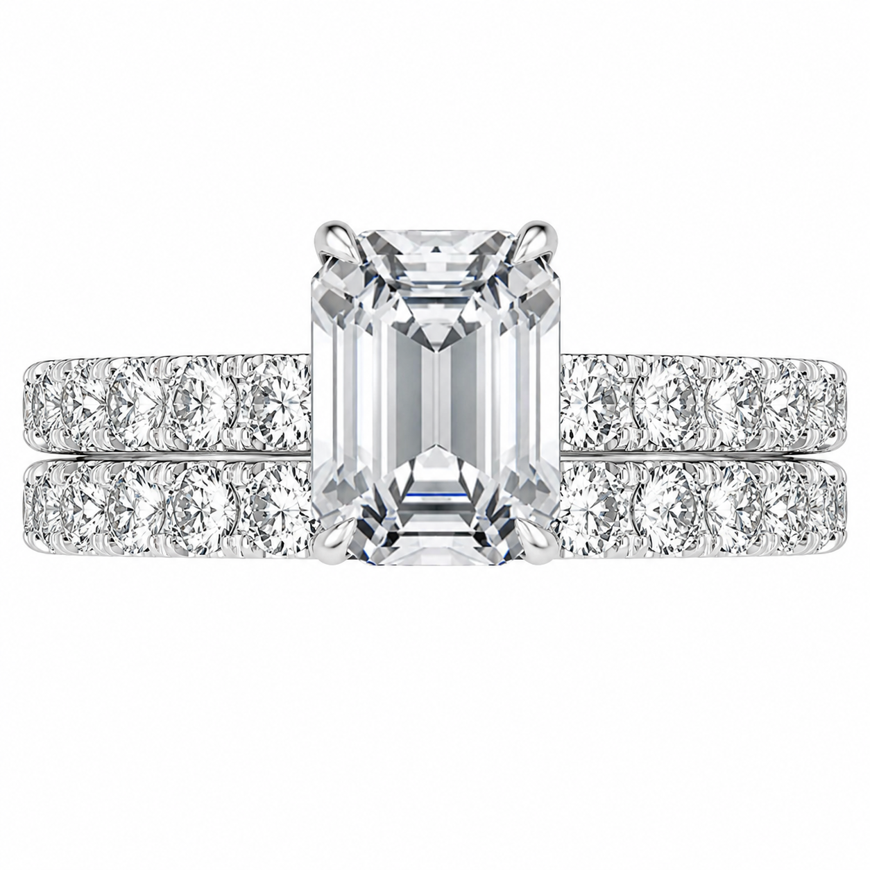 1.95 CT Anthology Lab-Grown Diamond 2PCS Bridal Set in 14K White Gold – French Pavé Wedding Ring Design