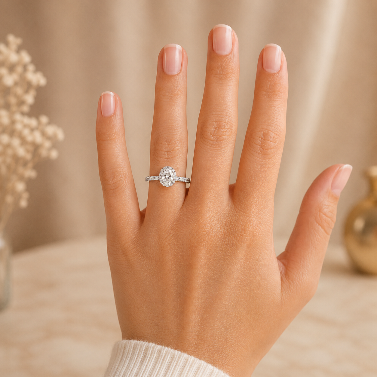 3.00 CT Waverly Lab-Grown Diamond 2PCS Halo Bridal Set in 14K White Gold – Micro Pavé Wedding Ring Design