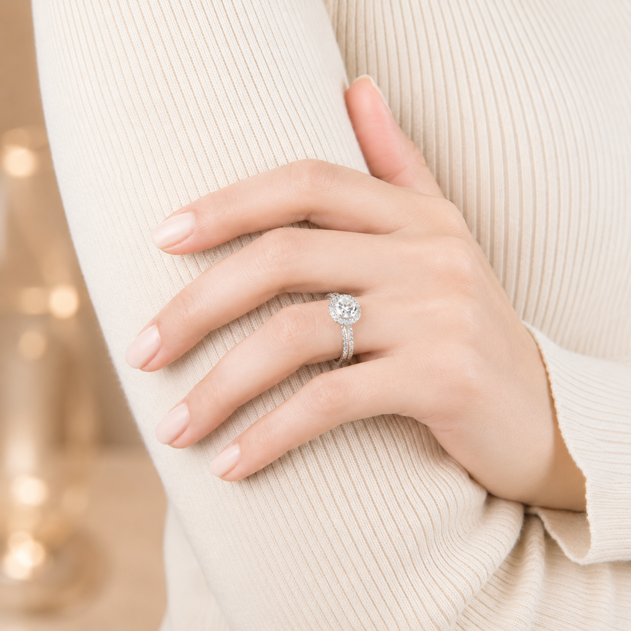 3.00 CT Waverly Lab-Grown Diamond 2PCS Halo Bridal Set in 14K White Gold – Micro Pavé Wedding Ring Design