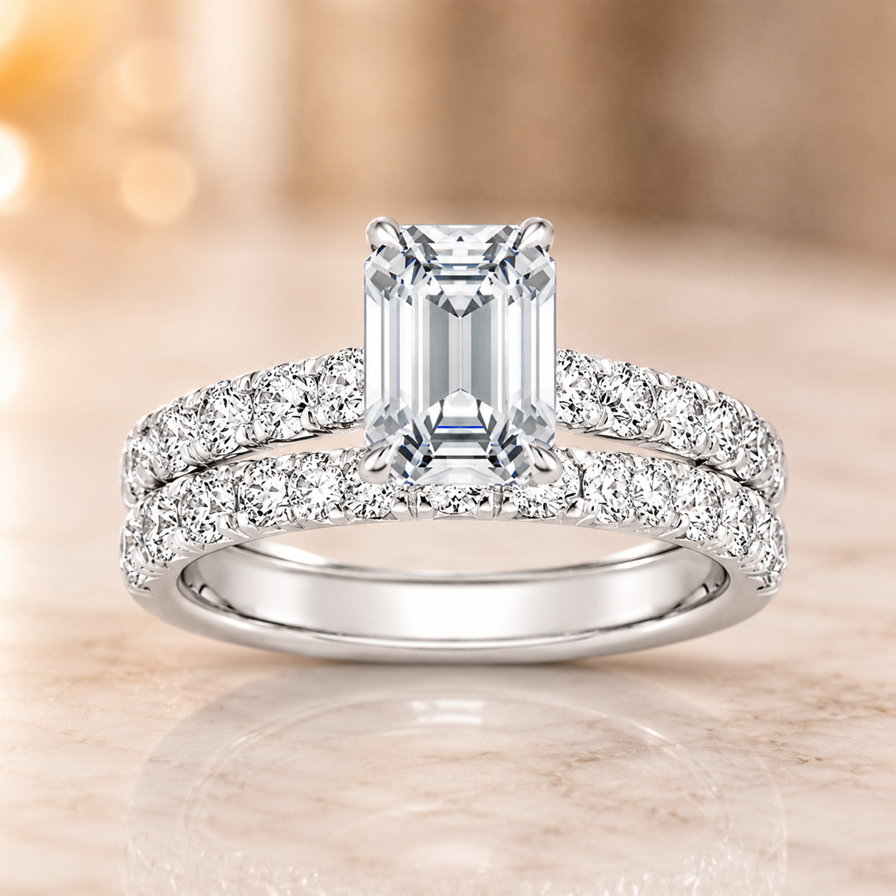 1.95 CT Anthology Lab-Grown Diamond 2PCS Bridal Set in 14K White Gold – French Pavé Wedding Ring Design