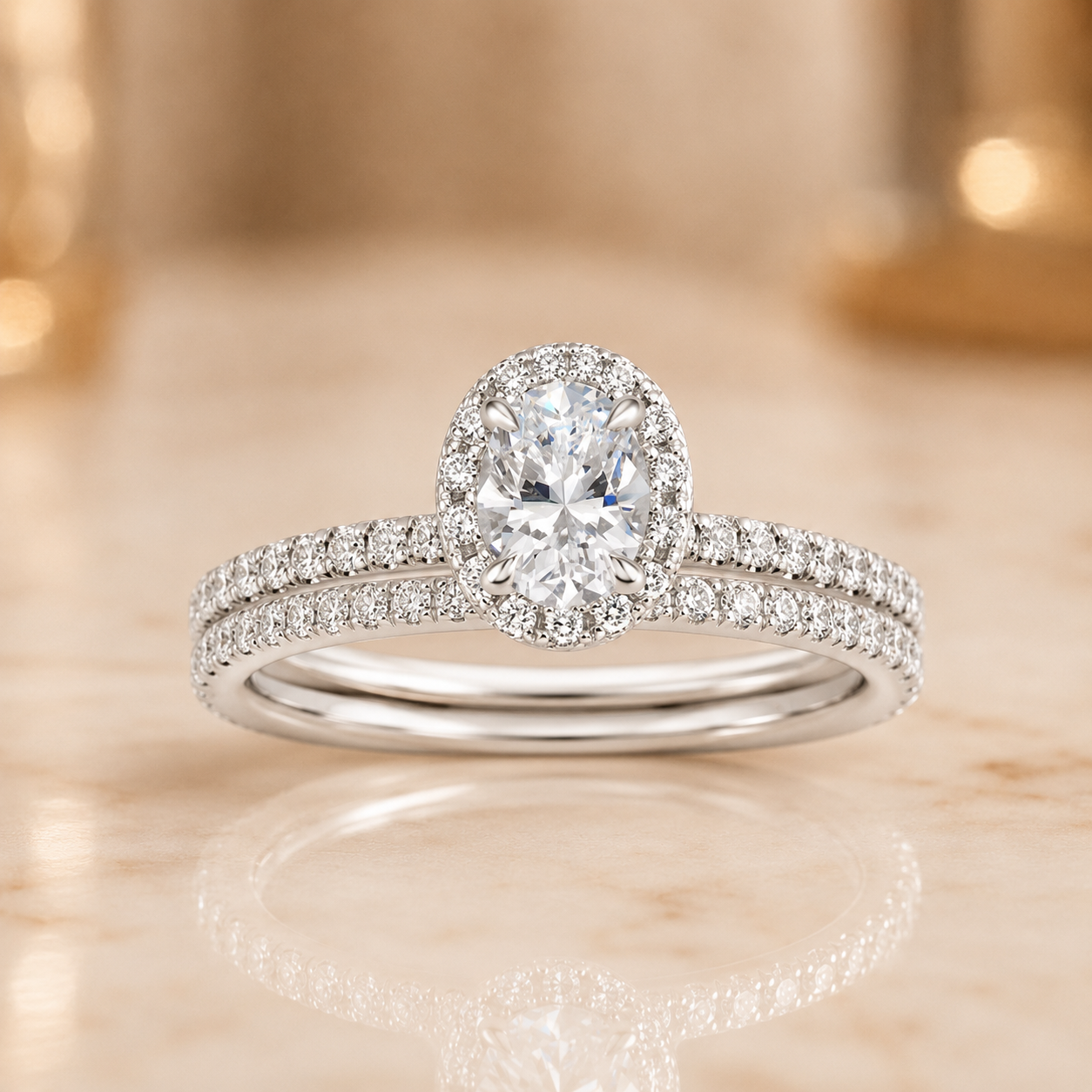 3.00 CT Waverly Lab-Grown Diamond 2PCS Halo Bridal Set in 14K White Gold – Micro Pavé Wedding Ring Design