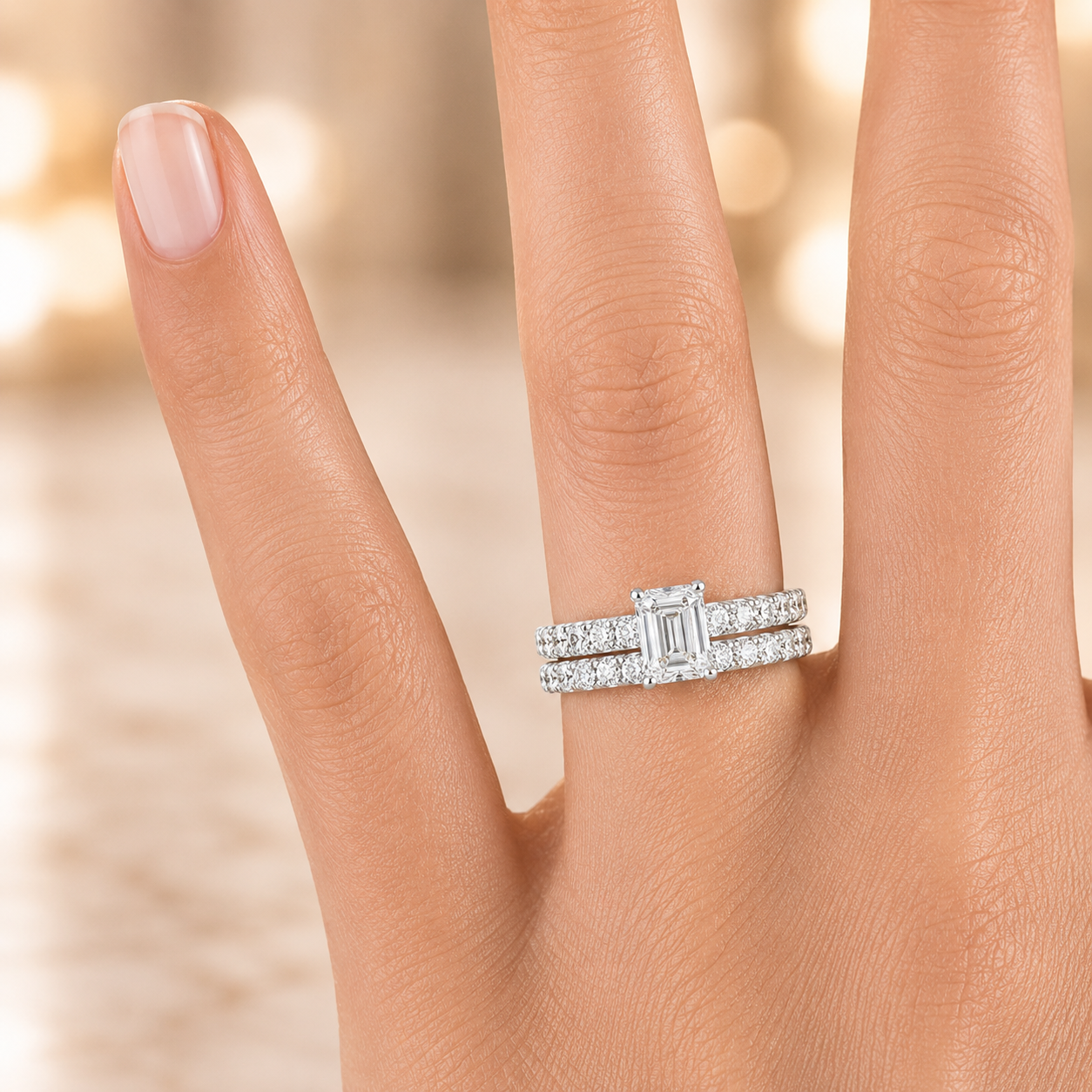 1.95 CT Anthology Lab-Grown Diamond 2PCS Bridal Set in 14K White Gold – French Pavé Wedding Ring Design