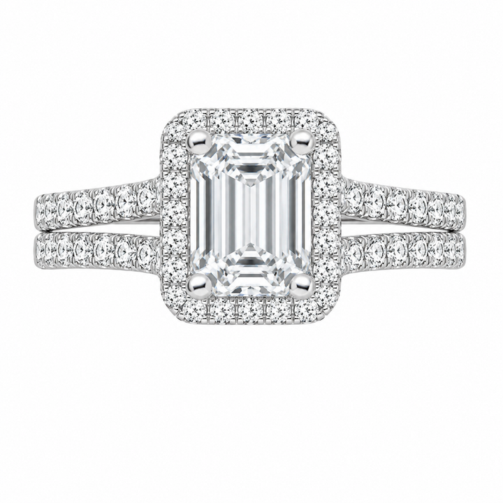 2.83 CT Joy Lab-Grown Diamond 2PCS Halo Bridal Set in 14K White Gold â€“ Bliss Split Shank PavÃ© Wedding Ring Design from Diamond Studio
