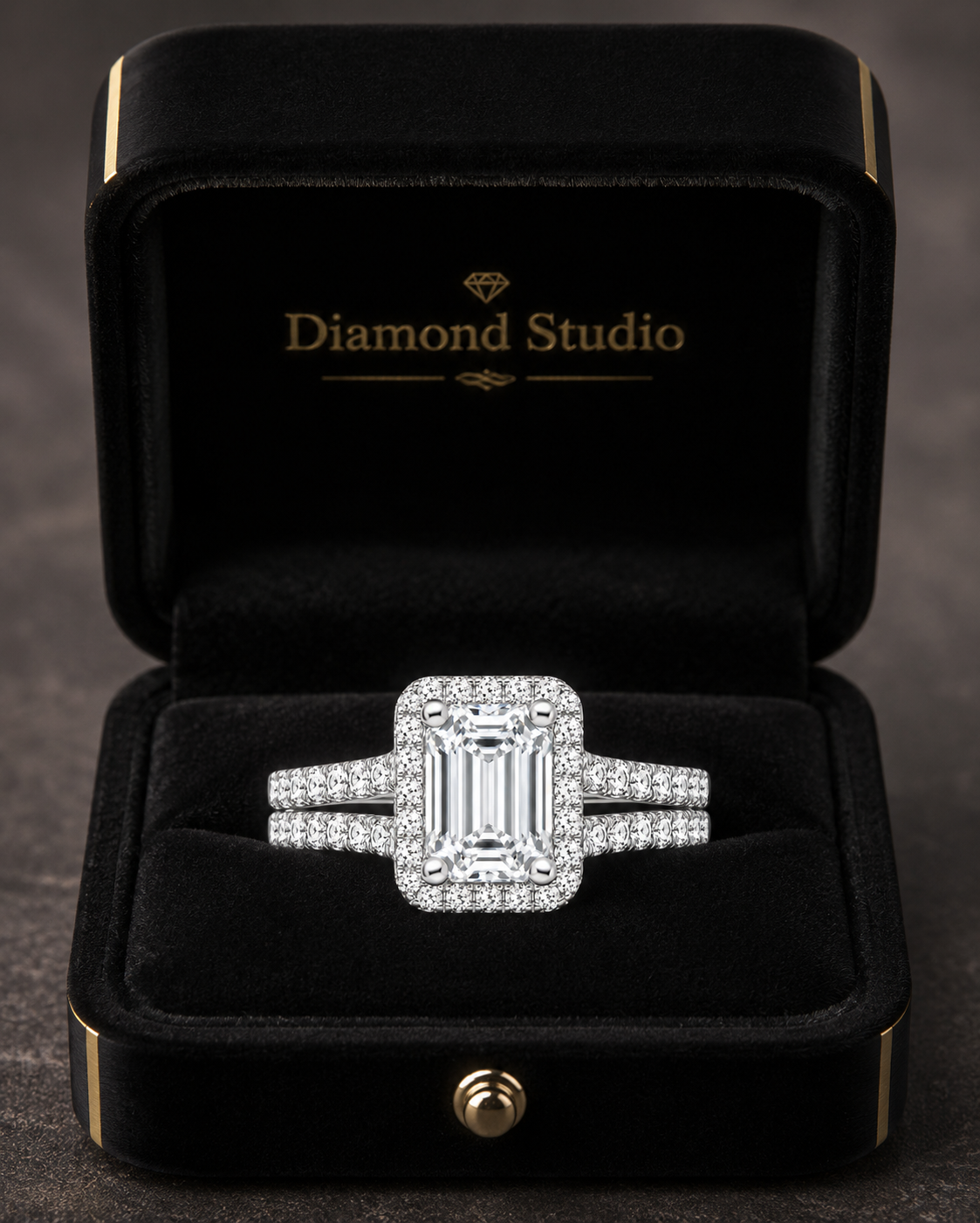 2.83 CT Joy Lab-Grown Diamond 2PCS Halo Bridal Set in 14K White Gold – Bliss Split Shank Pavé Wedding Ring Design
