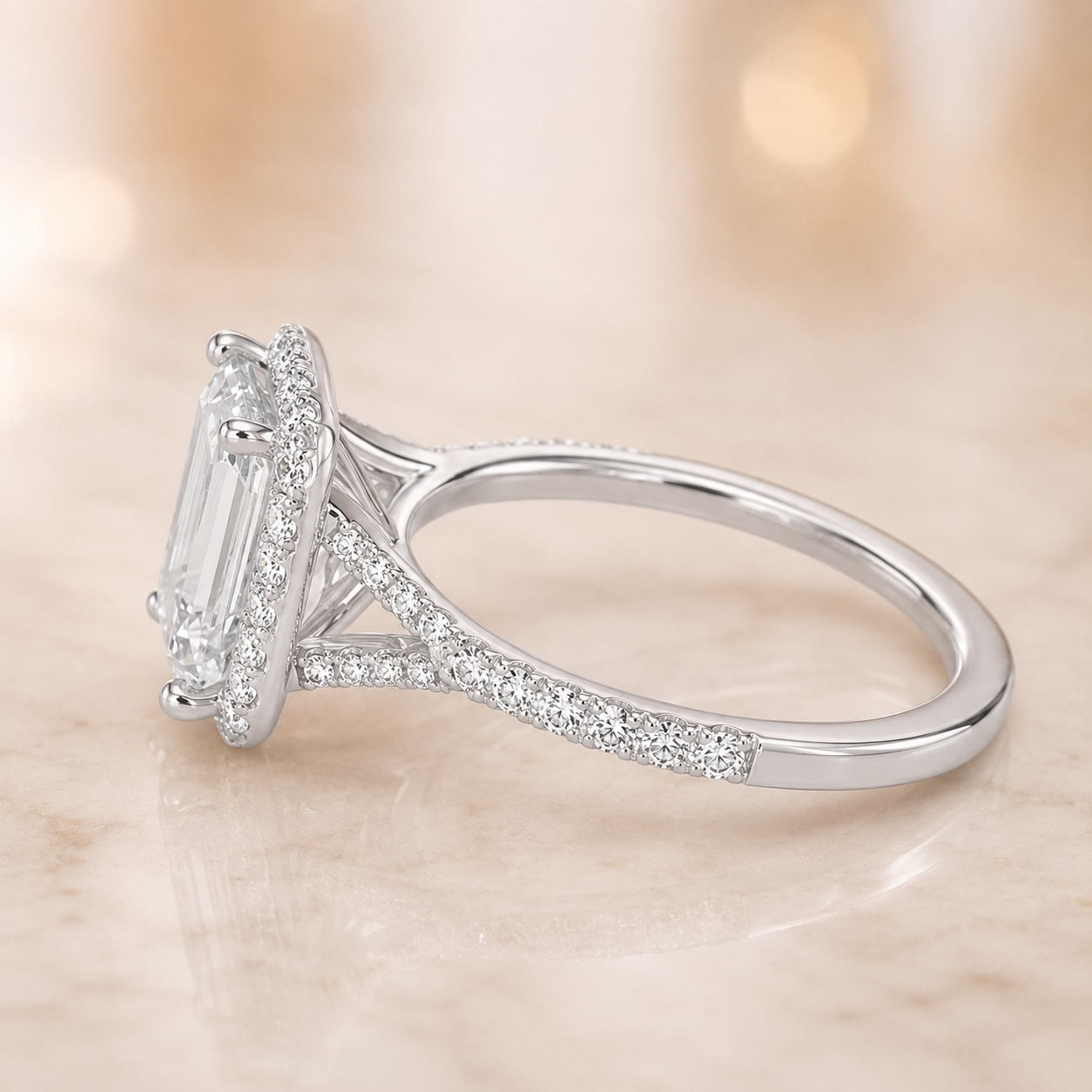 2.83 CT Joy Lab-Grown Diamond 2PCS Halo Bridal Set in 14K White Gold – Bliss Split Shank Pavé Wedding Ring Design