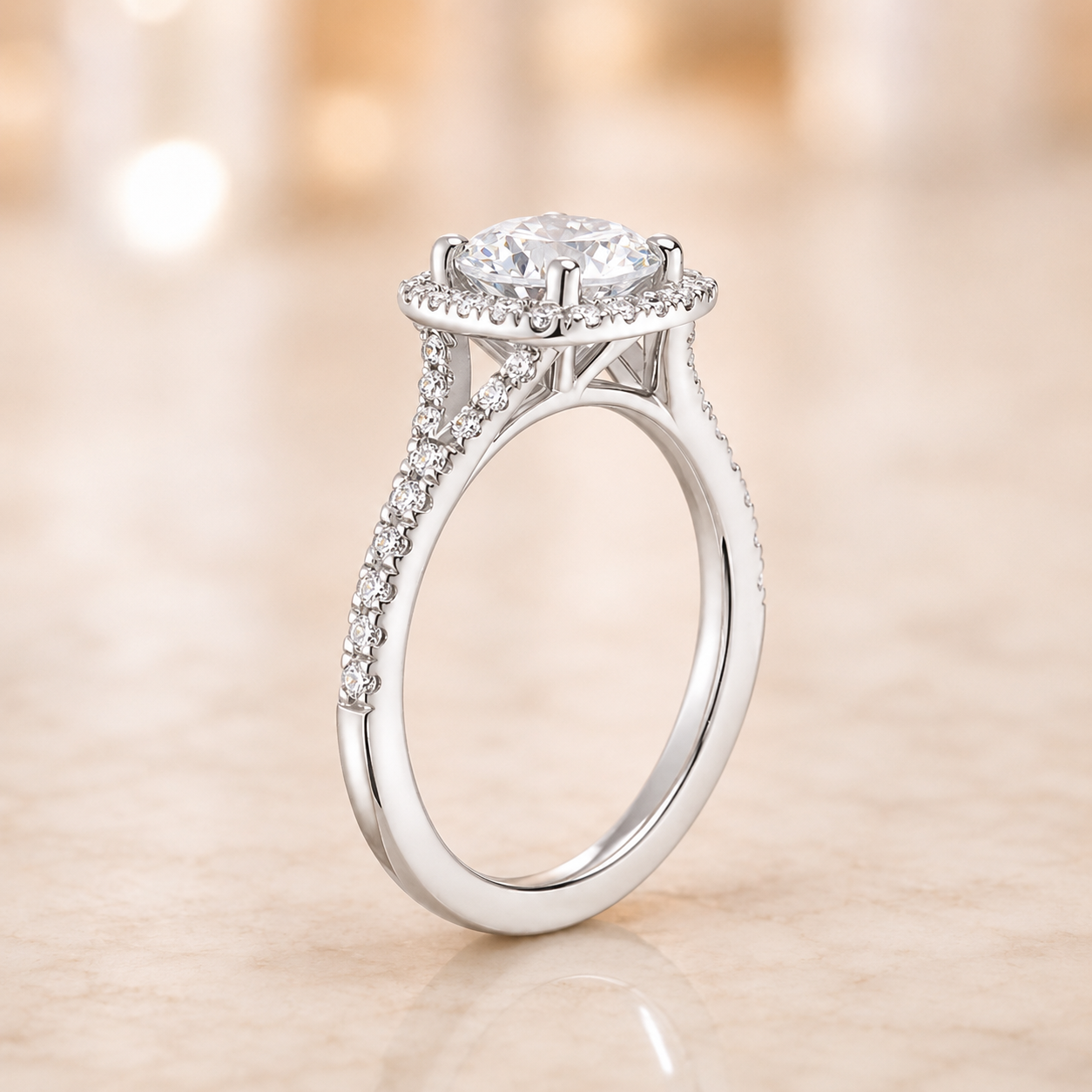 2.83 CT Joy Lab-Grown Diamond 2PCS Halo Bridal Set in 14K White Gold – Bliss Split Shank Pavé Wedding Ring Design