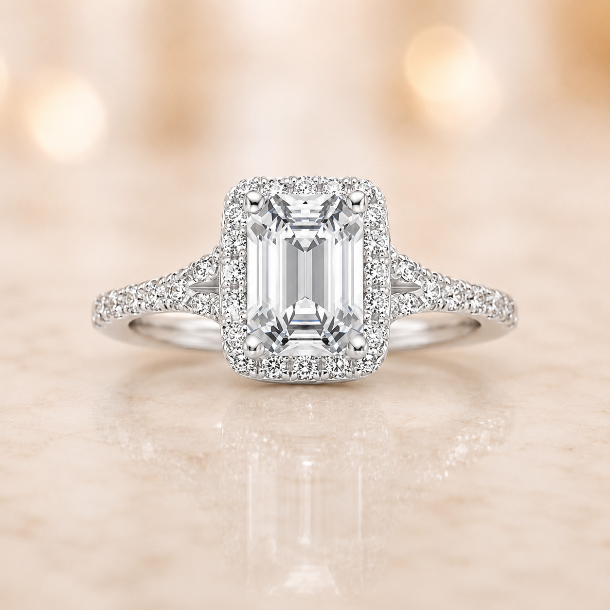 2.83 CT Joy Lab-Grown Diamond 2PCS Halo Bridal Set in 14K White Gold – Bliss Split Shank Pavé Wedding Ring Design