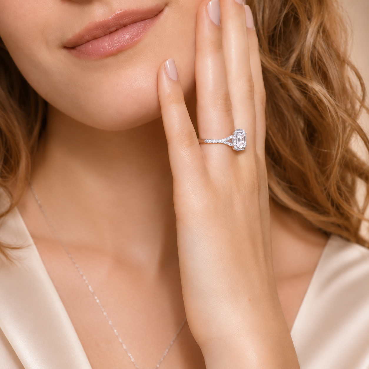 2.83 CT Joy Lab-Grown Diamond 2PCS Halo Bridal Set in 14K White Gold – Bliss Split Shank Pavé Wedding Ring Design