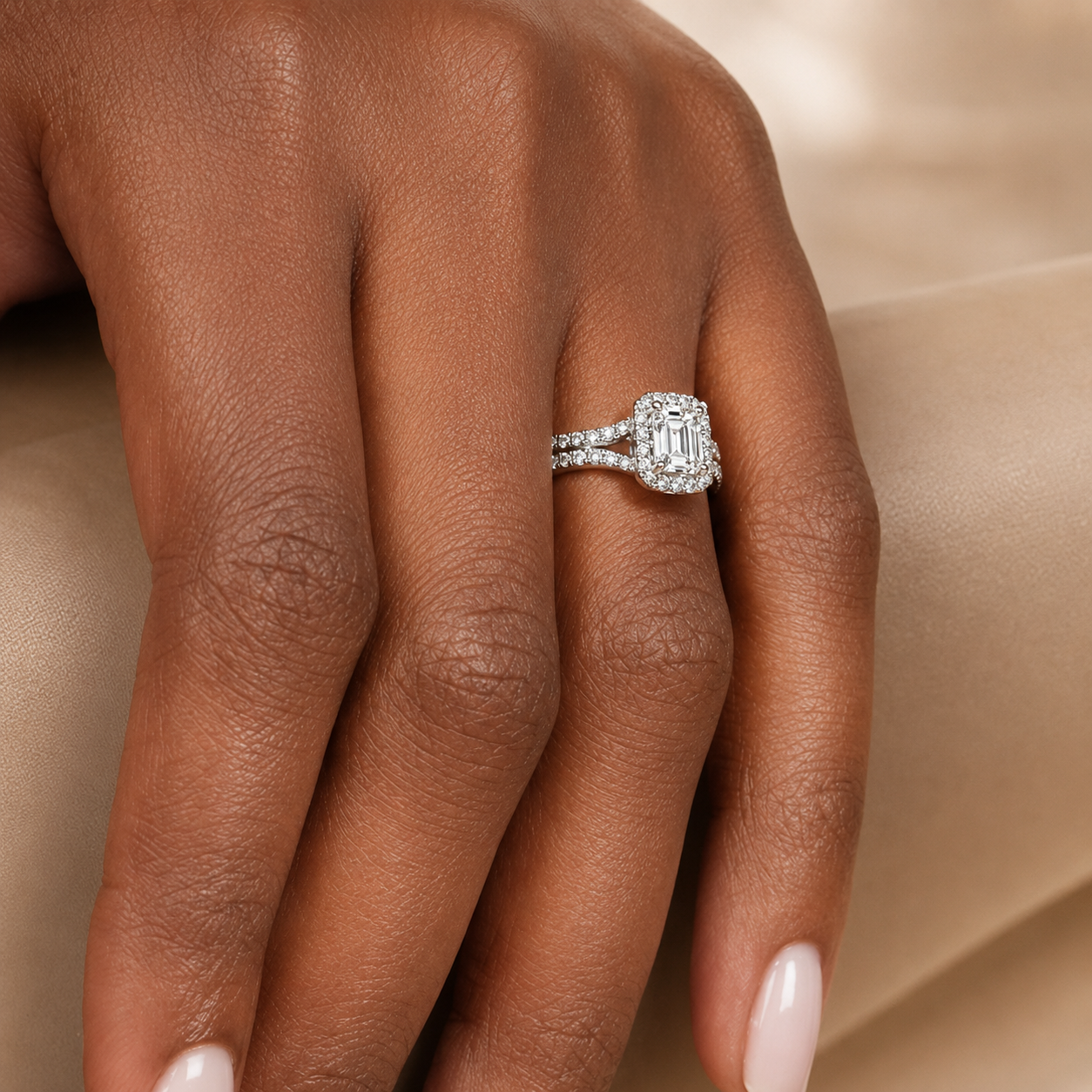 2.83 CT Joy Lab-Grown Diamond 2PCS Halo Bridal Set in 14K White Gold – Bliss Split Shank Pavé Wedding Ring Design
