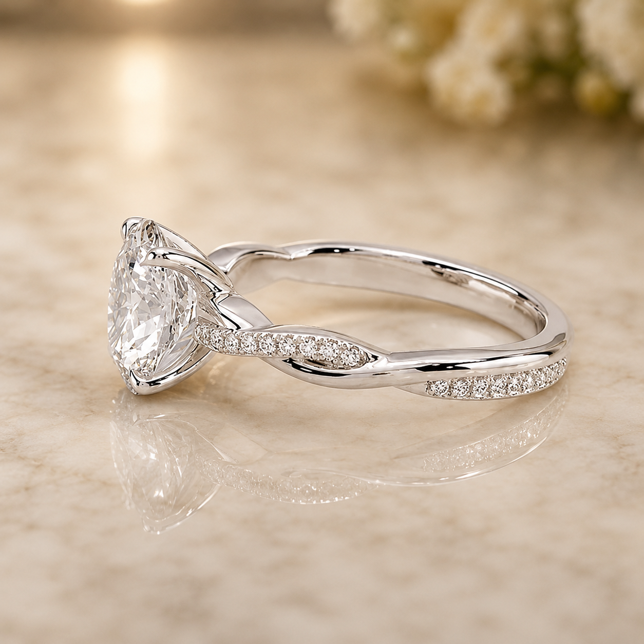 2.50 CT Petite Twisted Vine Lab-Grown Diamond 2PCS Bridal Set in 14K White Gold – Nature Inspired Matching Wedding Ring Design