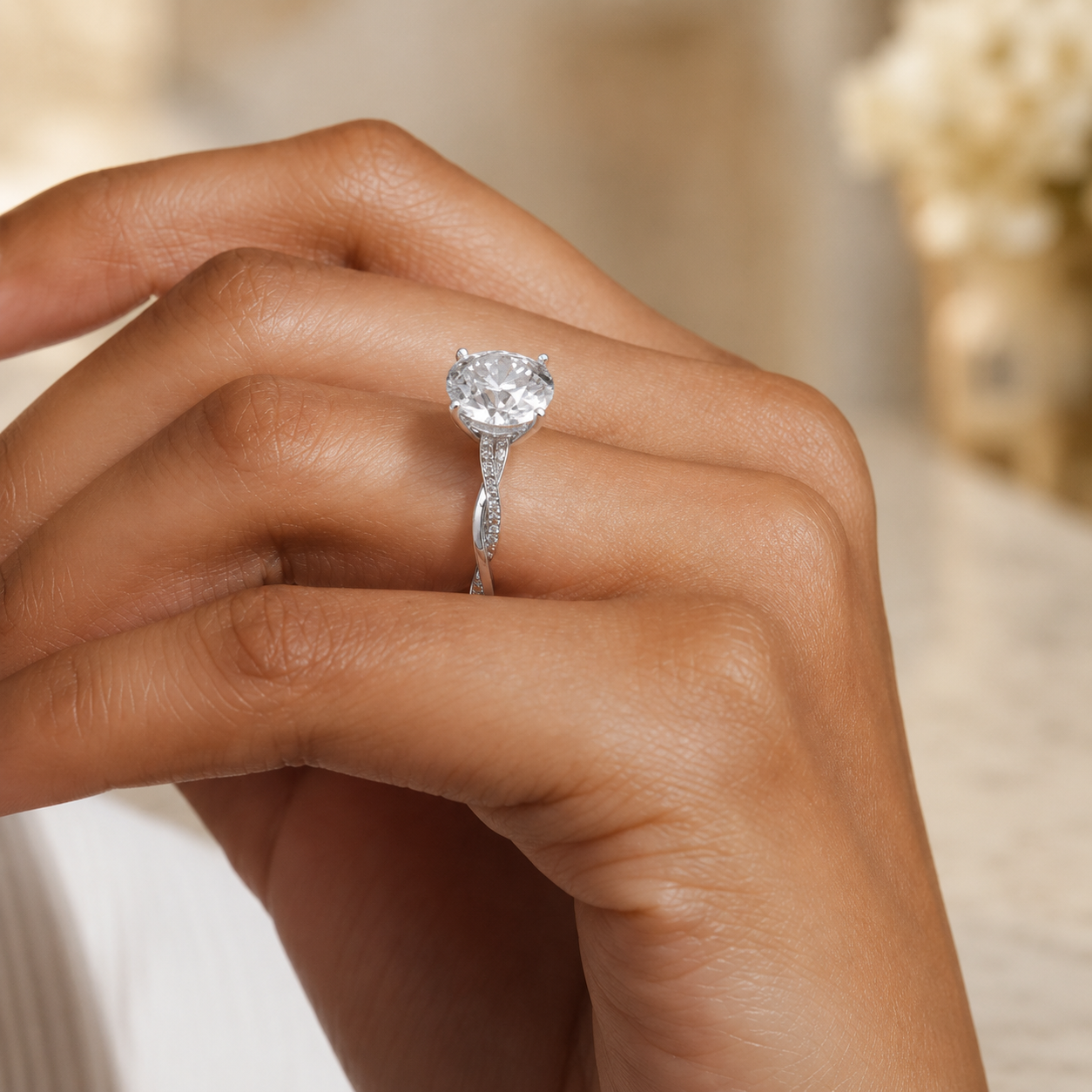 2.50 CT Petite Twisted Vine Lab-Grown Diamond 2PCS Bridal Set in 14K White Gold – Nature Inspired Matching Wedding Ring Design