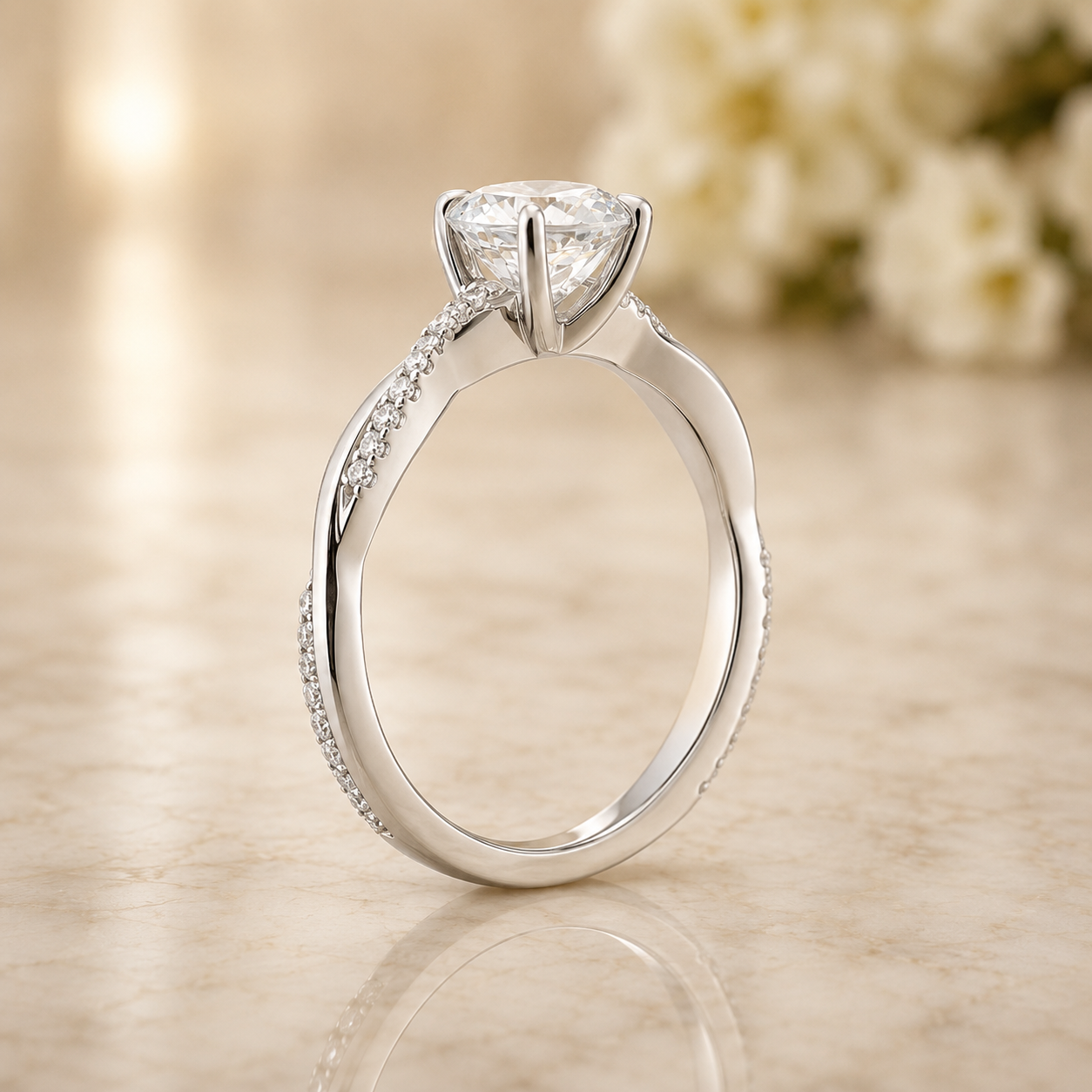 2.50 CT Petite Twisted Vine Lab-Grown Diamond 2PCS Bridal Set in 14K White Gold – Nature Inspired Matching Wedding Ring Design