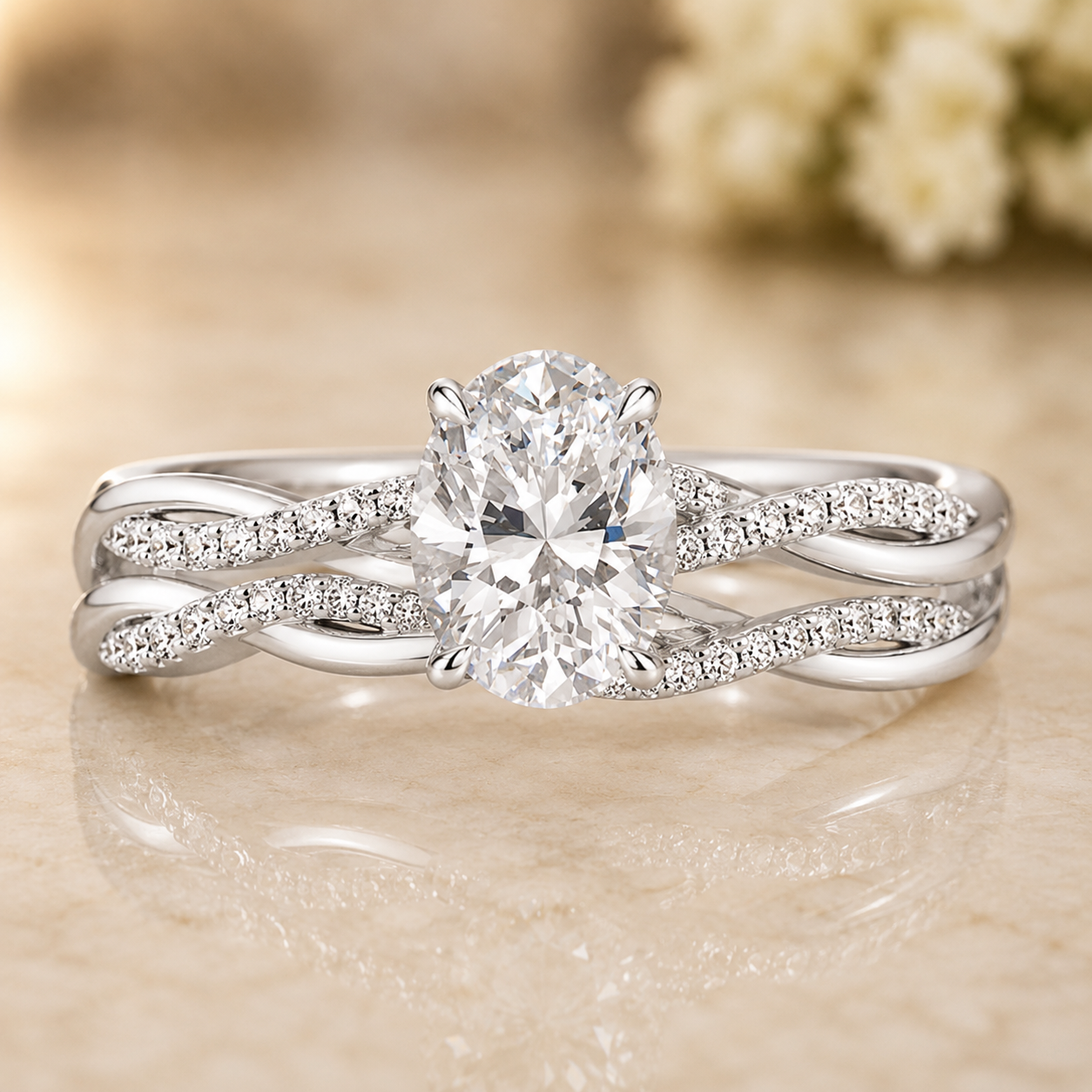 2.50 CT Petite Twisted Vine Lab-Grown Diamond 2PCS Bridal Set in 14K White Gold – Nature Inspired Matching Wedding Ring Design