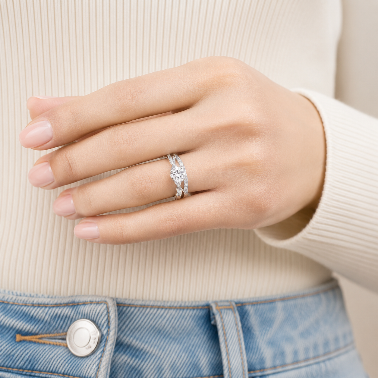2.50 CT Petite Twisted Vine Lab-Grown Diamond 2PCS Bridal Set in 14K White Gold – Nature Inspired Matching Wedding Ring Design