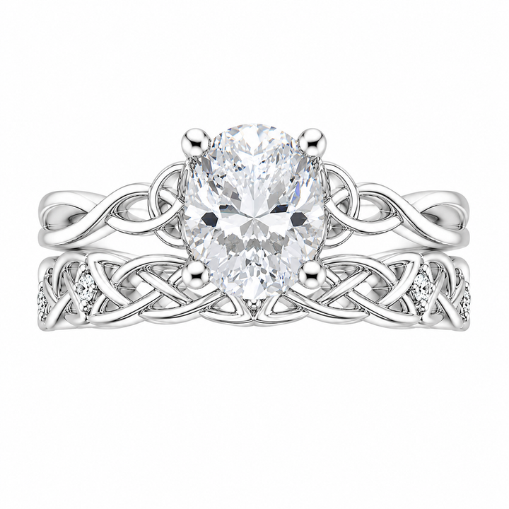 2.15 CT Entwined Celtic Love Knot Lab-Grown Diamond 2PCS Bridal Set in 14K White Gold â€“ Everlasting Knot Wedding Ring Design from Diamond Studio
