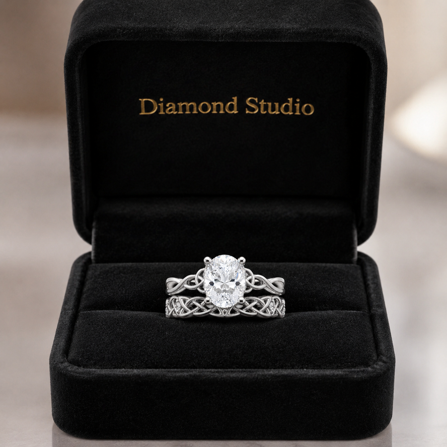 2.15 CT Entwined Celtic Love Knot Lab-Grown Diamond 2PCS Bridal Set in 14K White Gold – Everlasting Knot Wedding Ring Design