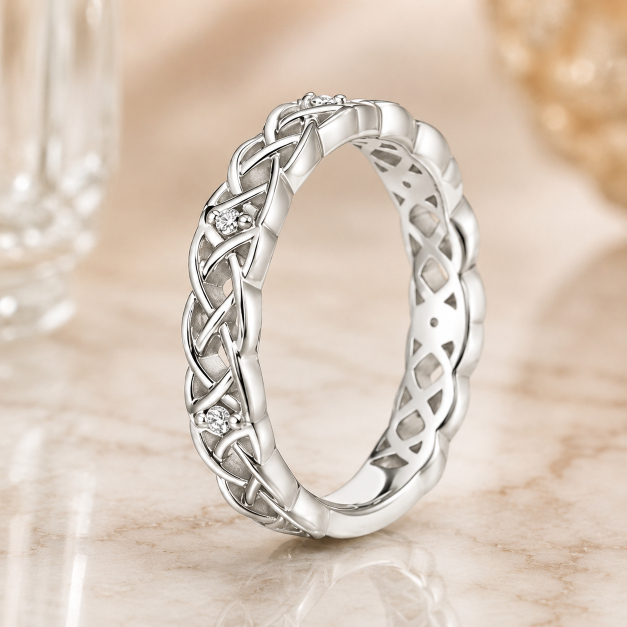 2.15 CT Entwined Celtic Love Knot Lab-Grown Diamond 2PCS Bridal Set in 14K White Gold – Everlasting Knot Wedding Ring Design