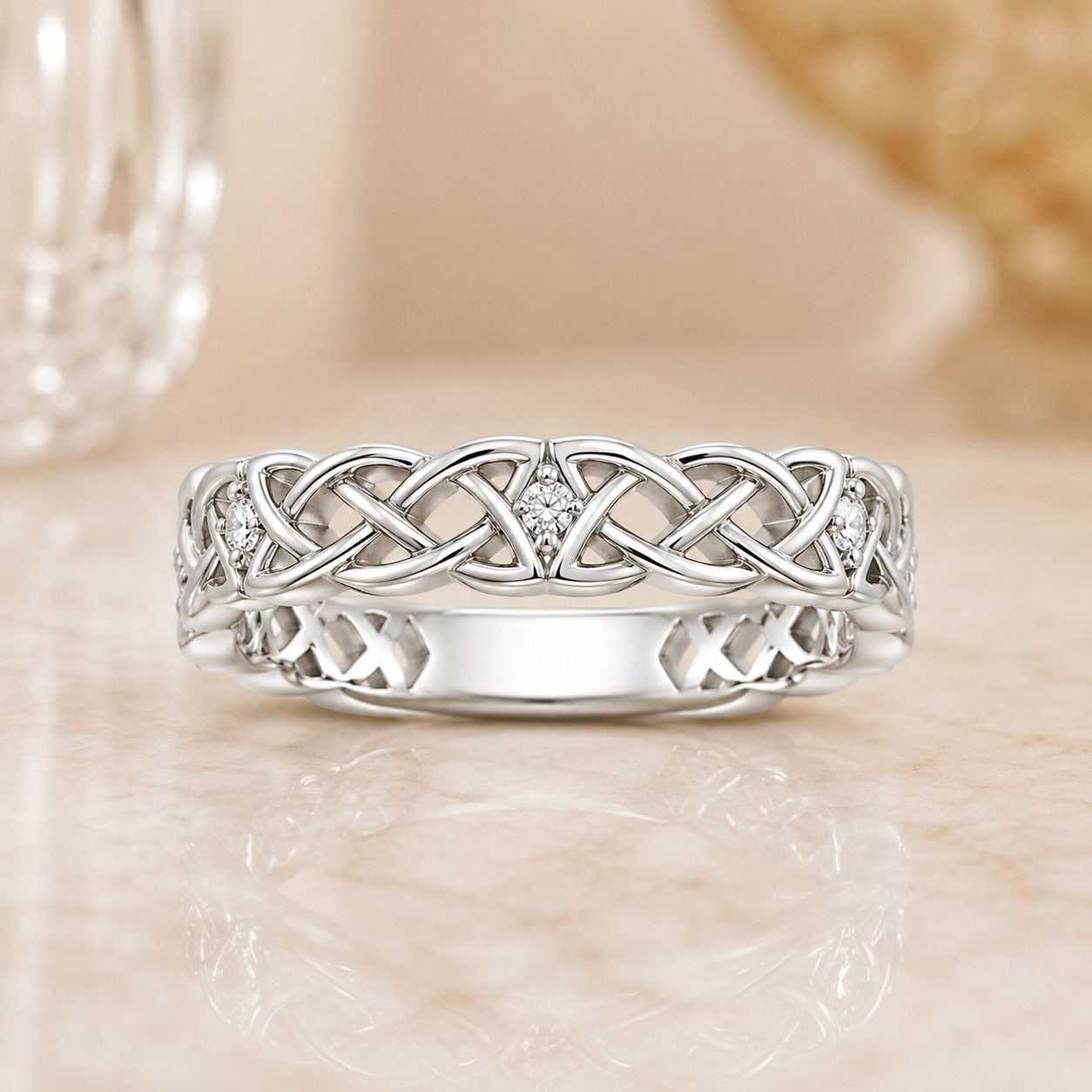 2.15 CT Entwined Celtic Love Knot Lab-Grown Diamond 2PCS Bridal Set in 14K White Gold – Everlasting Knot Wedding Ring Design