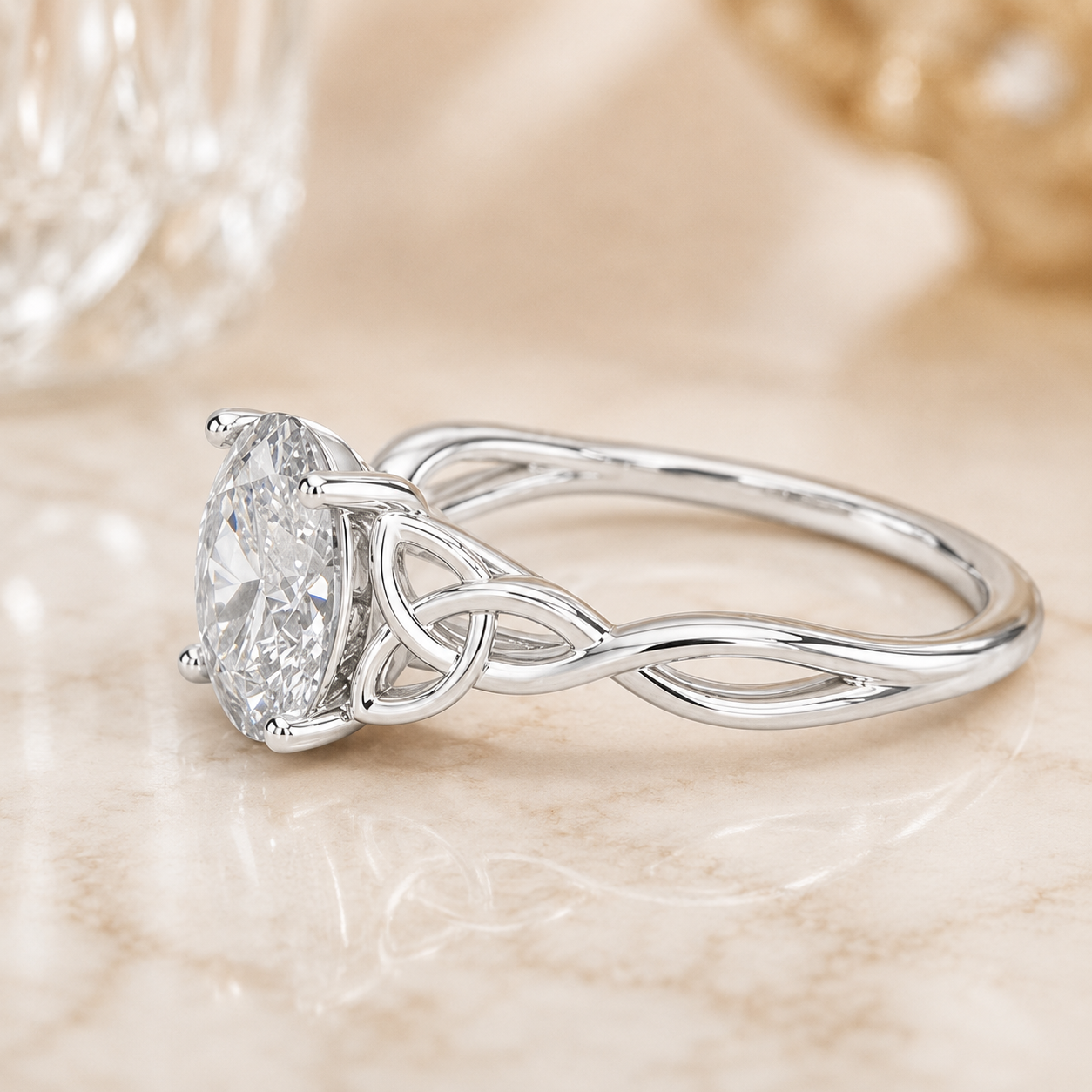 2.15 CT Entwined Celtic Love Knot Lab-Grown Diamond 2PCS Bridal Set in 14K White Gold – Everlasting Knot Wedding Ring Design