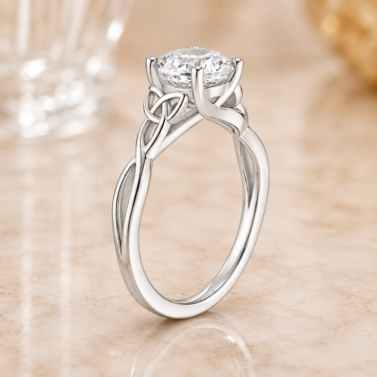 2.15 CT Entwined Celtic Love Knot Lab-Grown Diamond 2PCS Bridal Set in 14K White Gold – Everlasting Knot Wedding Ring Design