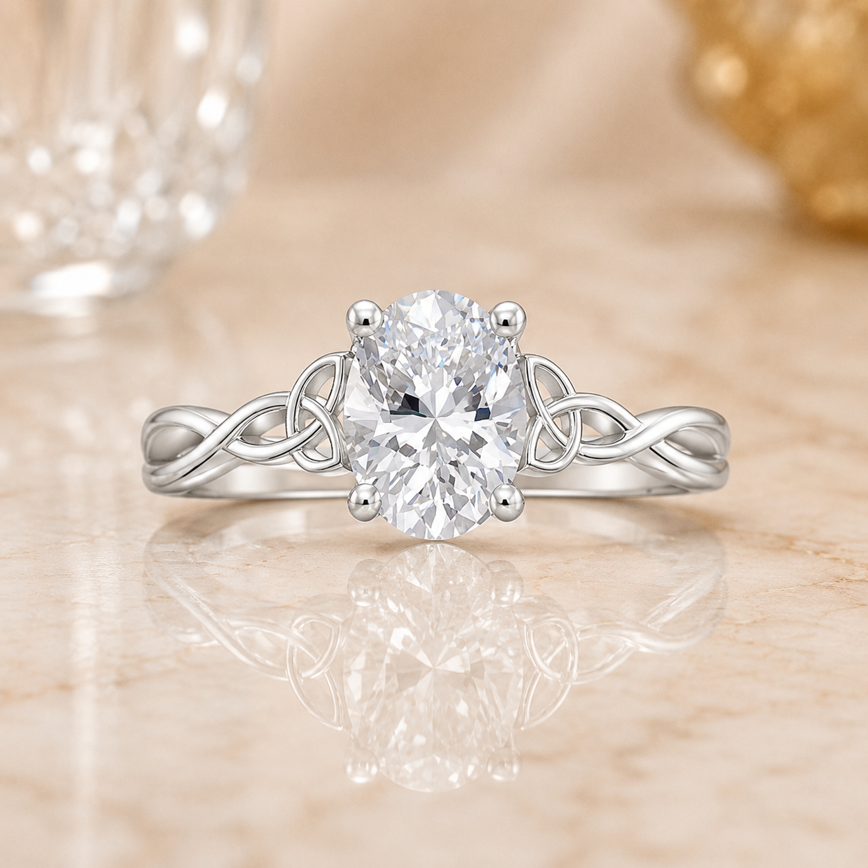 2.15 CT Entwined Celtic Love Knot Lab-Grown Diamond 2PCS Bridal Set in 14K White Gold – Everlasting Knot Wedding Ring Design