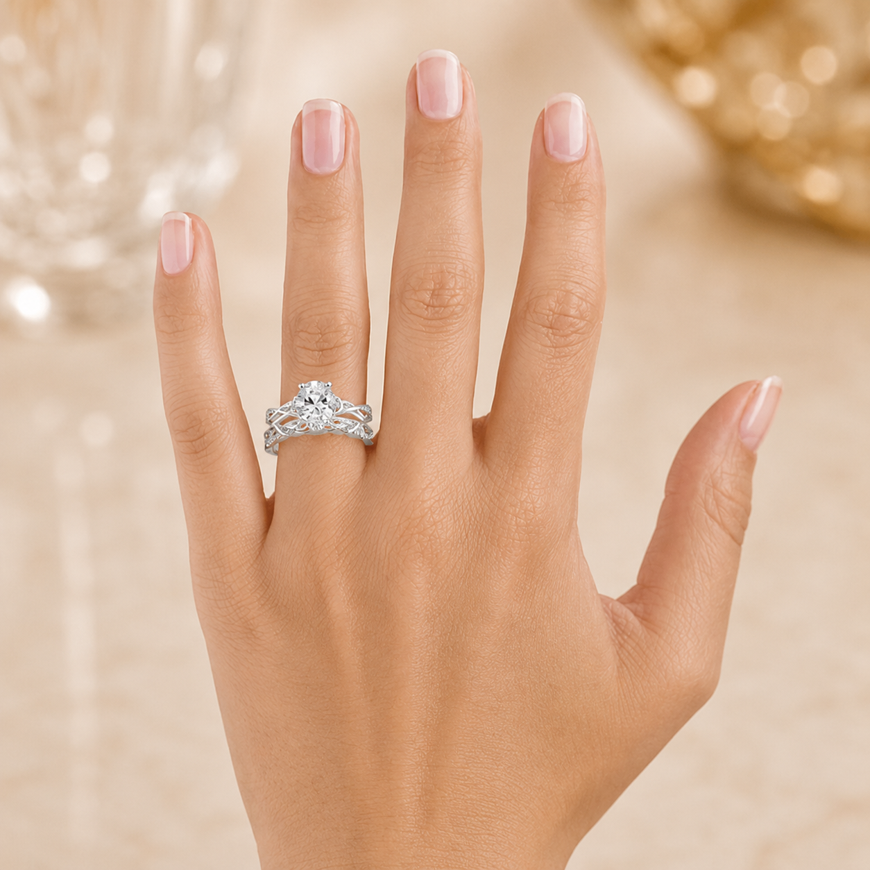 2.15 CT Entwined Celtic Love Knot Lab-Grown Diamond 2PCS Bridal Set in 14K White Gold – Everlasting Knot Wedding Ring Design
