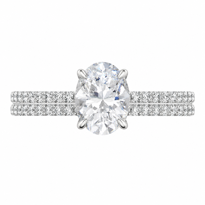 1.50 CT Demi Oval Lab-Grown Diamond 2PCS Hidden Halo Bridal Set in 14K White Gold â€“ Luxe Ballad Solitaire Wedding Design from Diamond Studio