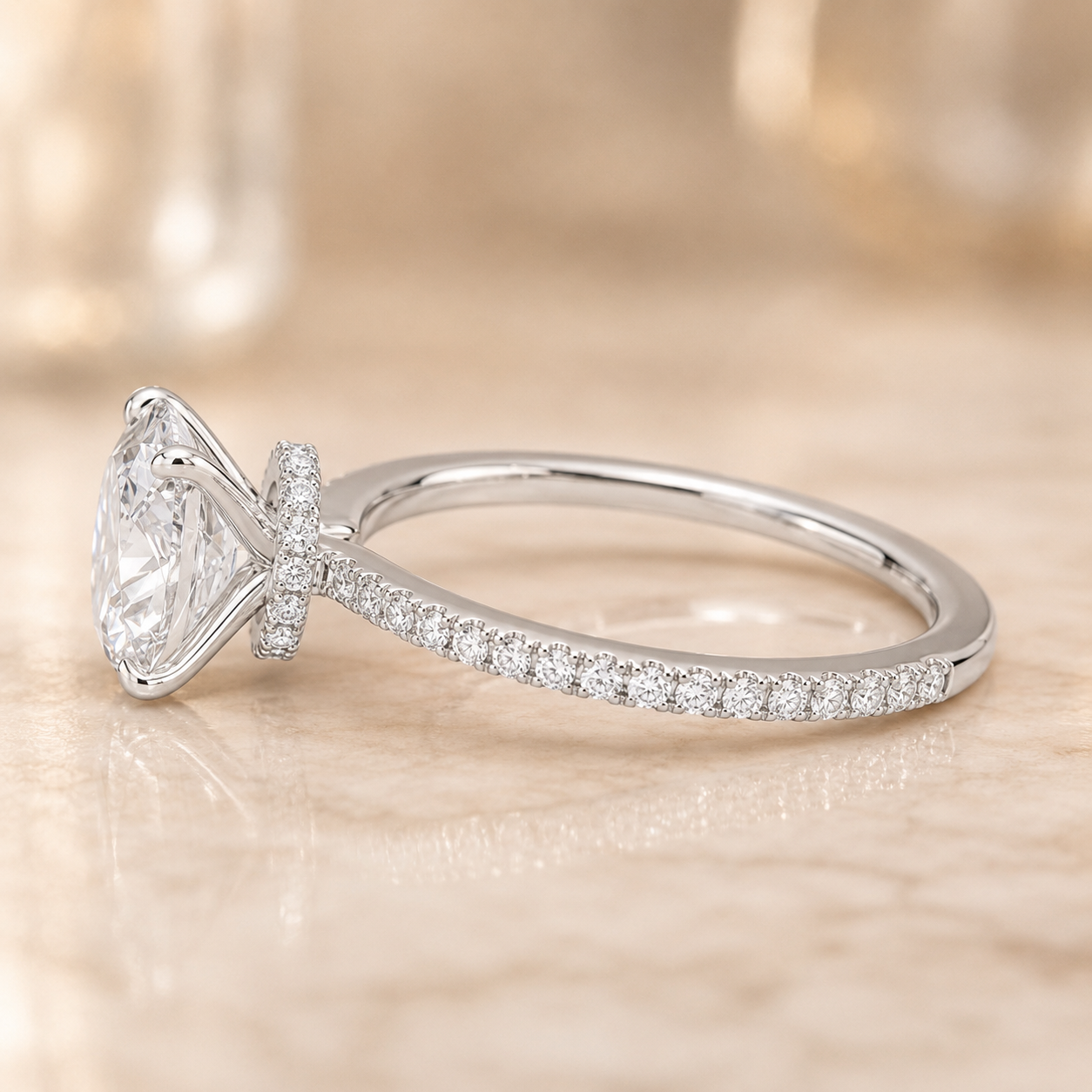 1.50 CT Demi Oval Lab-Grown Diamond 2PCS Hidden Halo Bridal Set in 14K White Gold – Luxe Ballad Solitaire Wedding Design