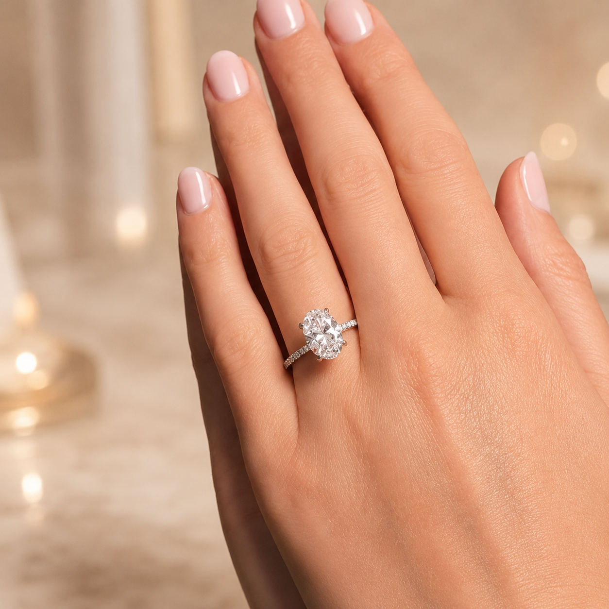 1.50 CT Demi Oval Lab-Grown Diamond 2PCS Hidden Halo Bridal Set in 14K White Gold – Luxe Ballad Solitaire Wedding Design