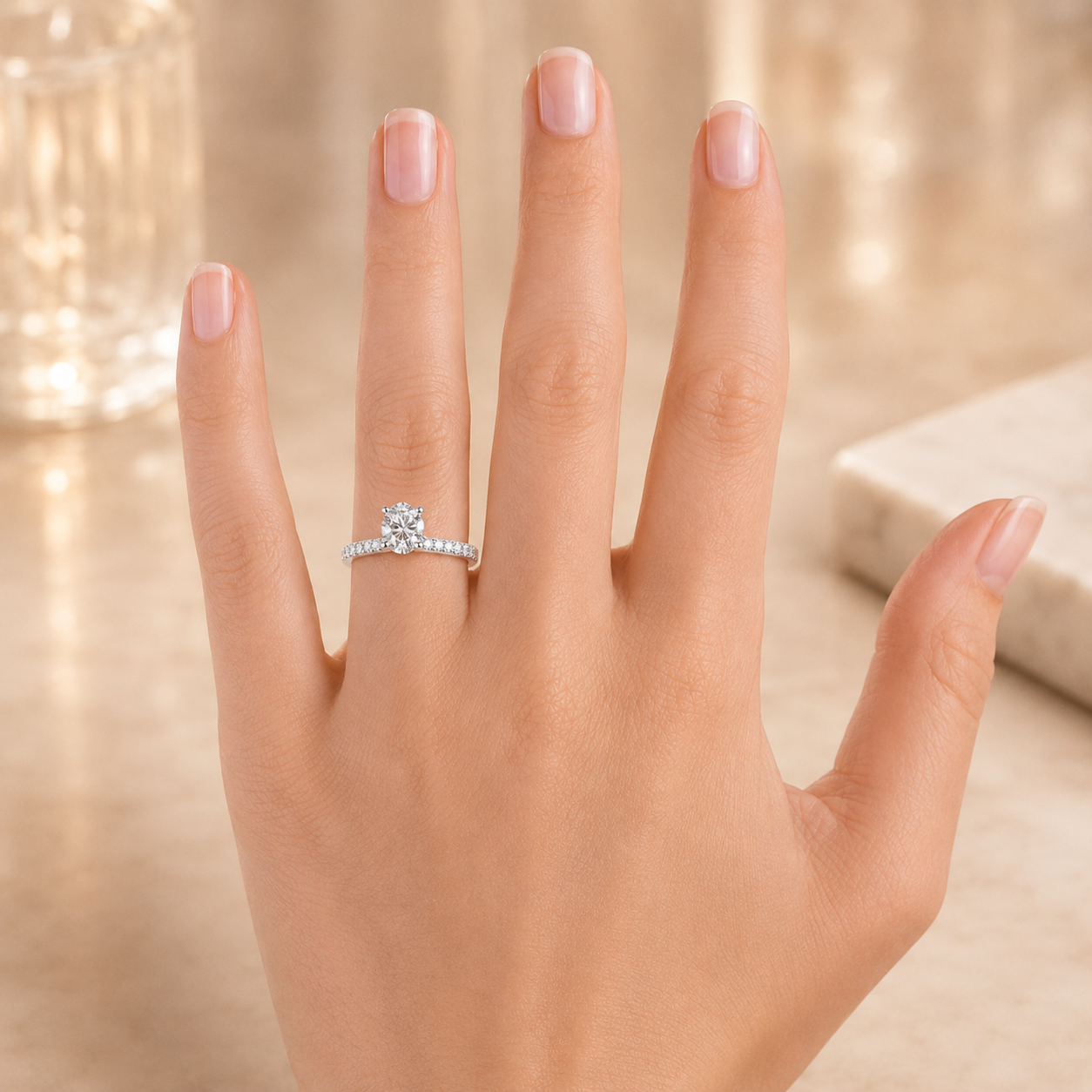 1.50 CT Demi Oval Lab-Grown Diamond 2PCS Hidden Halo Bridal Set in 14K White Gold – Luxe Ballad Solitaire Wedding Design