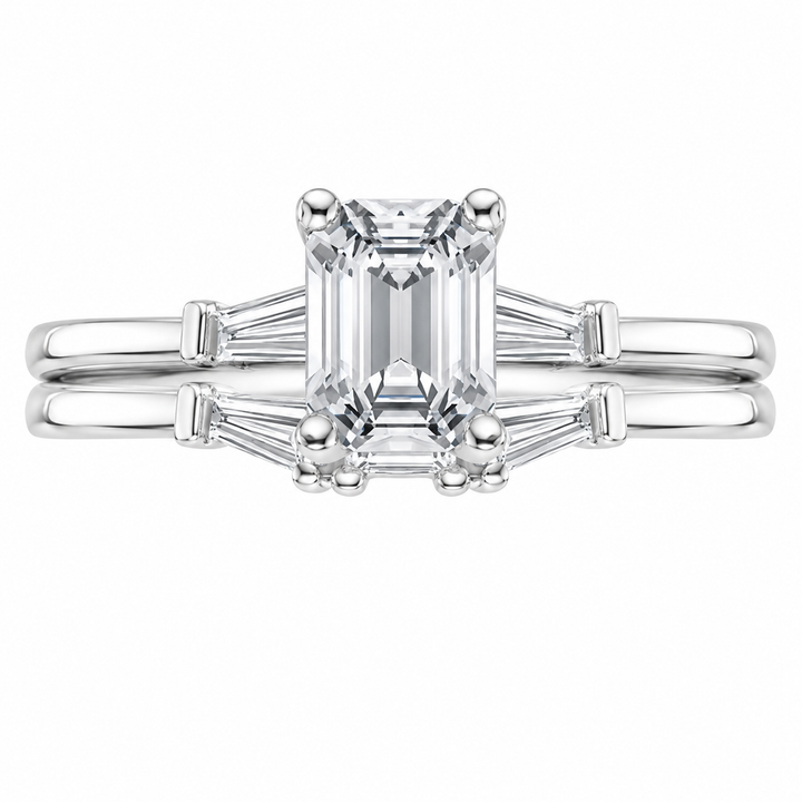 2.30 CT Tapered Baguette Lab-Grown Diamond 2PCS Bridal Set in 14K White Gold â€“ Bar-Set Elegant Wedding Ring Design from Diamond Studio