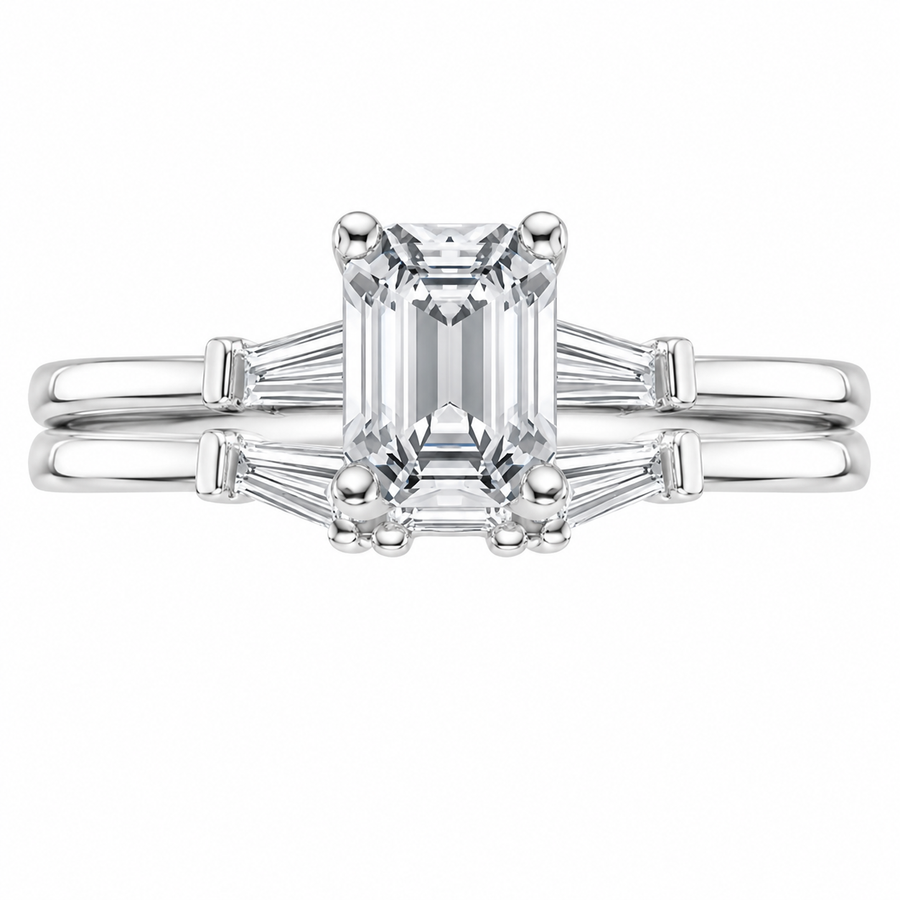 2.30 CT Tapered Baguette Lab-Grown Diamond 2PCS Bridal Set in 14K White Gold – Bar-Set Elegant Wedding Ring Design