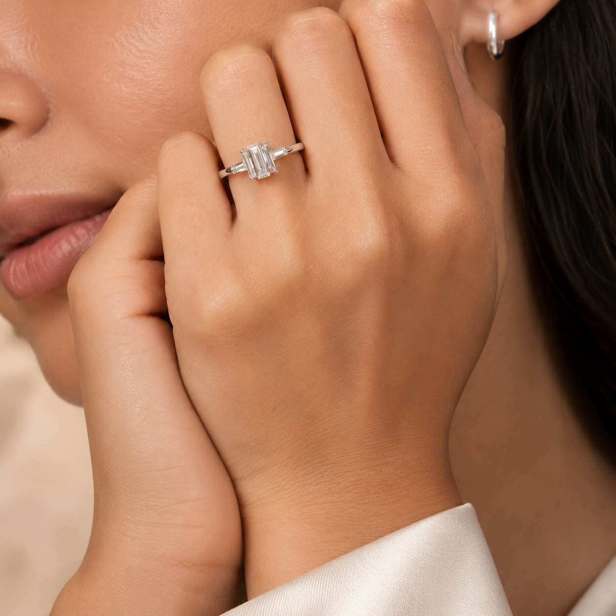 2.30 CT Tapered Baguette Lab-Grown Diamond 2PCS Bridal Set in 14K White Gold – Bar-Set Elegant Wedding Ring Design