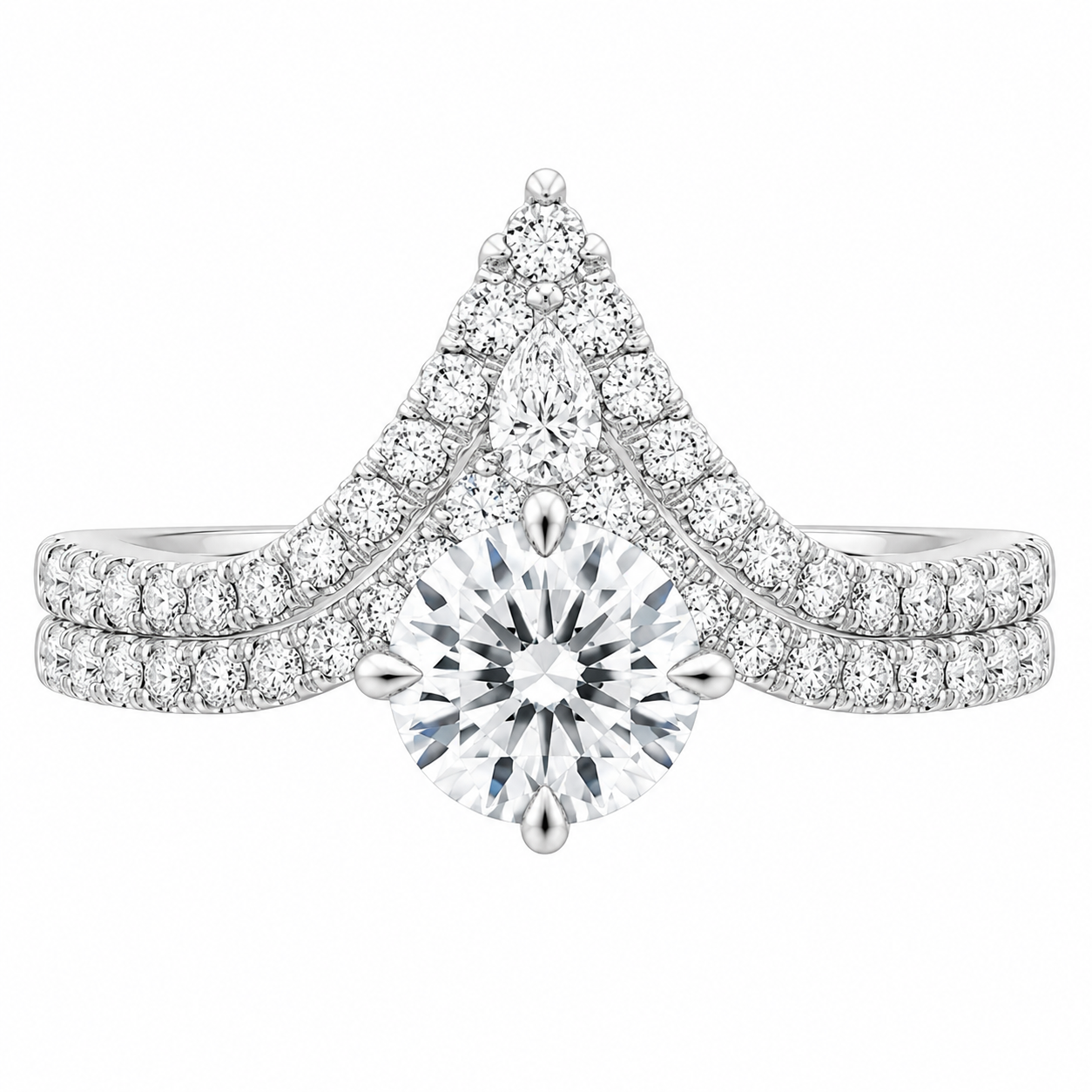 2.50 CT Nouveau Lab-Grown Diamond 2PCS Bridal Set in 14K White Gold – Art Nouveau Chevron Pavé Wedding Ring Design