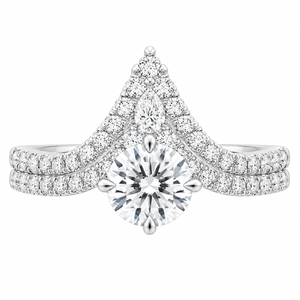 2.50 CT Nouveau Lab-Grown Diamond 2PCS Bridal Set in 14K White Gold – Art Nouveau Chevron Pavé Wedding Ring Design