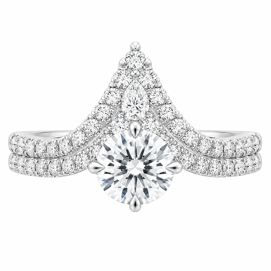 2.50 CT Nouveau Lab-Grown Diamond 2PCS Bridal Set in 14K White Gold – Art Nouveau Chevron Pavé Wedding Ring Design