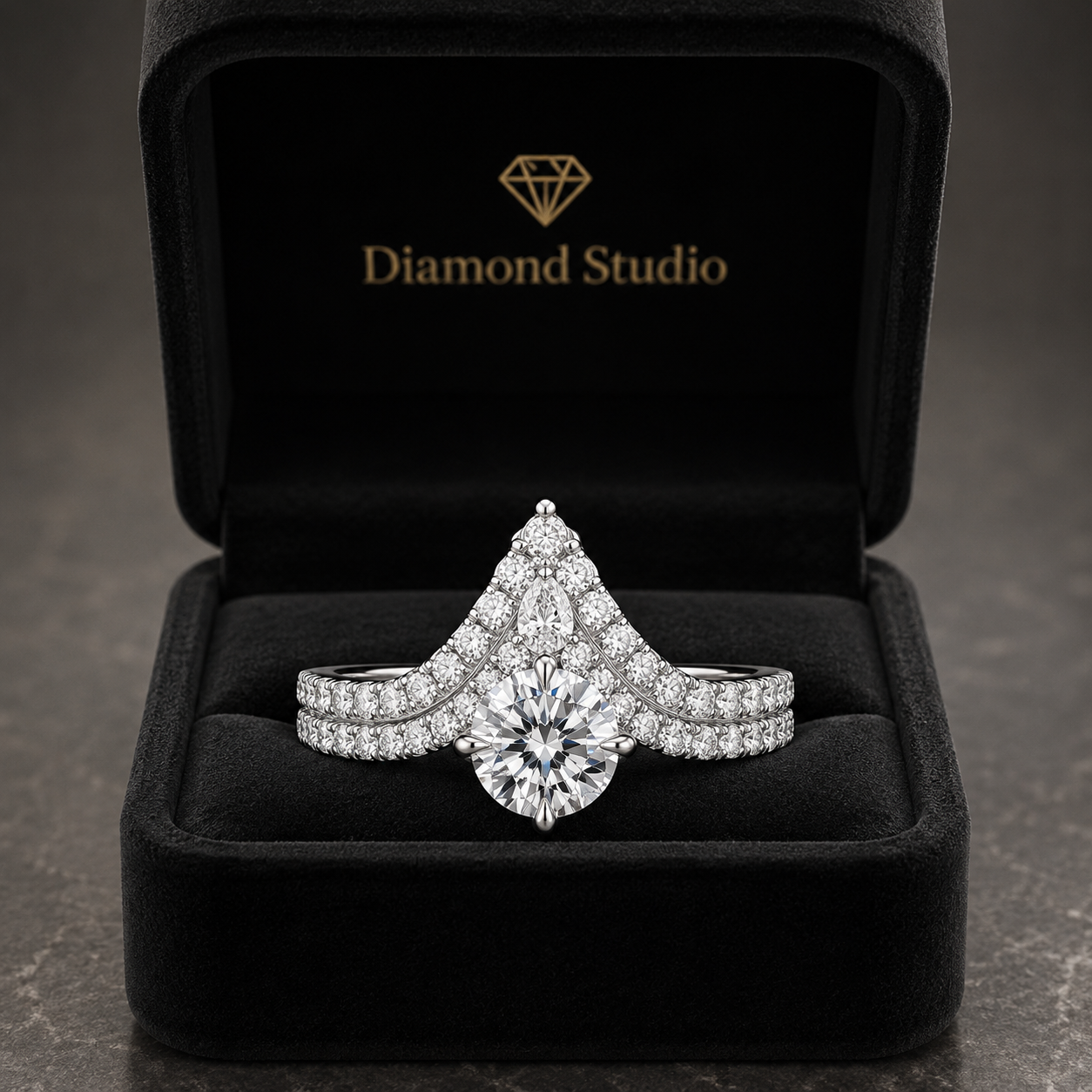 2.50 CT Nouveau Lab-Grown Diamond 2PCS Bridal Set in 14K White Gold – Art Nouveau Chevron Pavé Wedding Ring Design