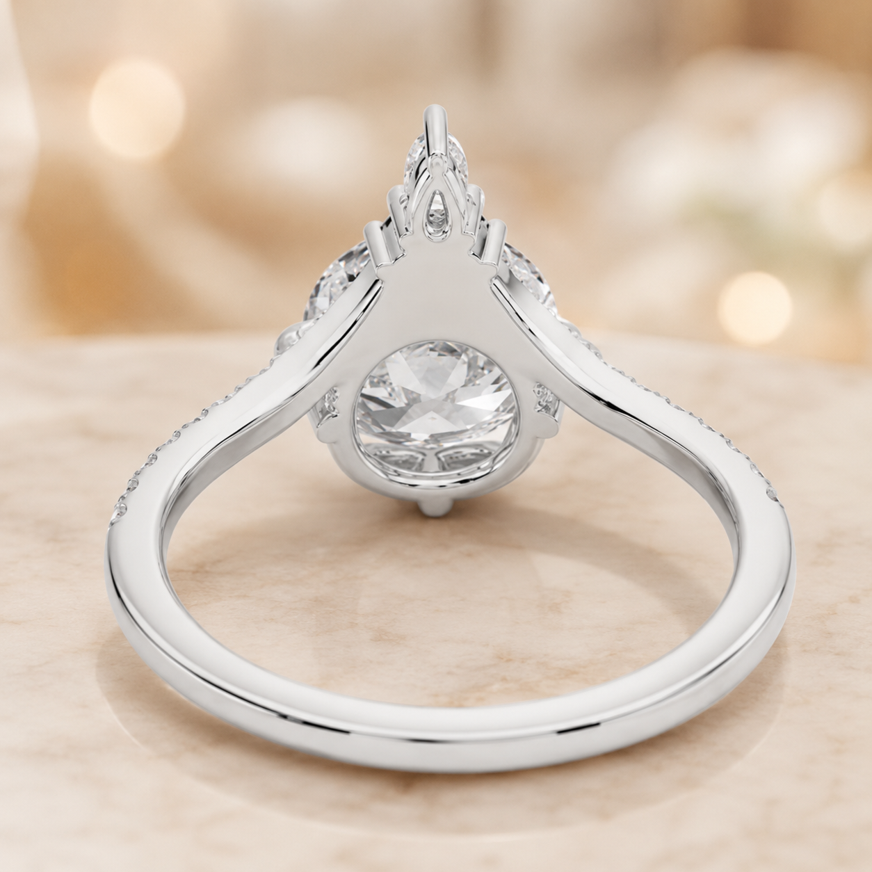 2.50 CT Nouveau Lab-Grown Diamond 2PCS Bridal Set in 14K White Gold – Art Nouveau Chevron Pavé Wedding Ring Design