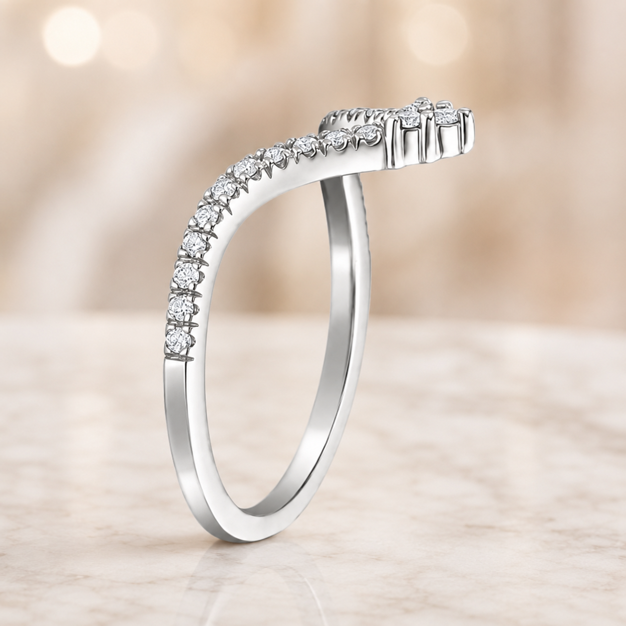 2.50 CT Nouveau Lab-Grown Diamond 2PCS Bridal Set in 14K White Gold – Art Nouveau Chevron Pavé Wedding Ring Design